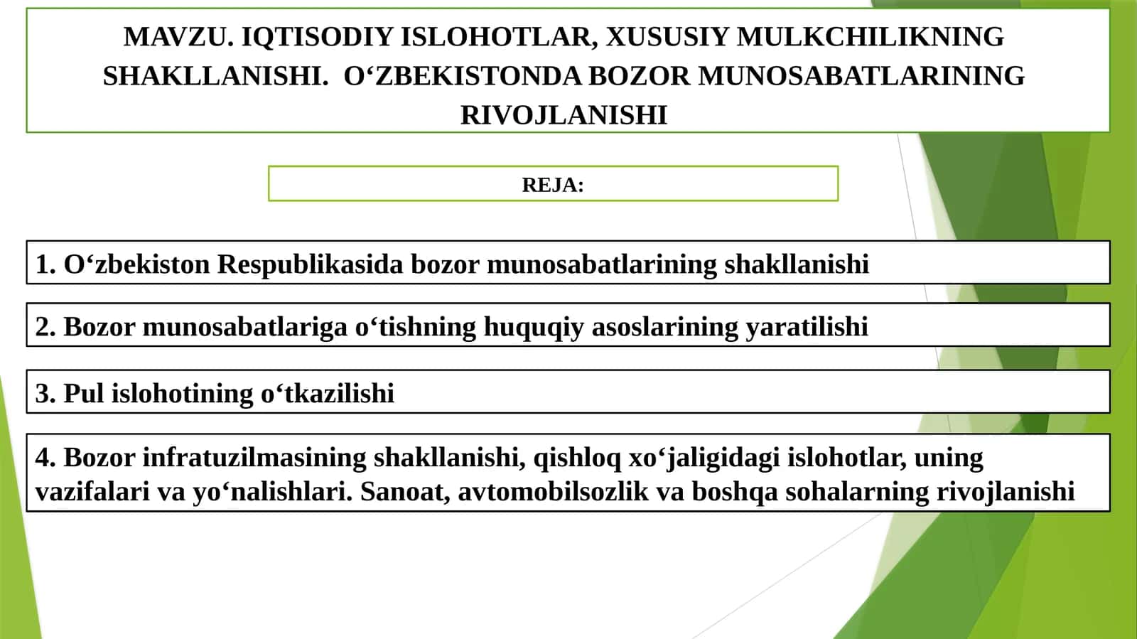 Iqtisodiyotni isloh qilishning asosiy strategik maqsadi 1