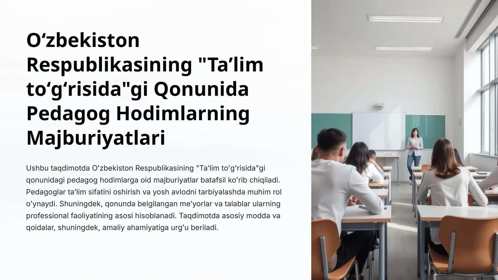 Oʻzbekiston Respublikasining Taʼlim toʻgʻrisidagi Qonunida Pedagog Hodimlarning Majburiyatlari 1