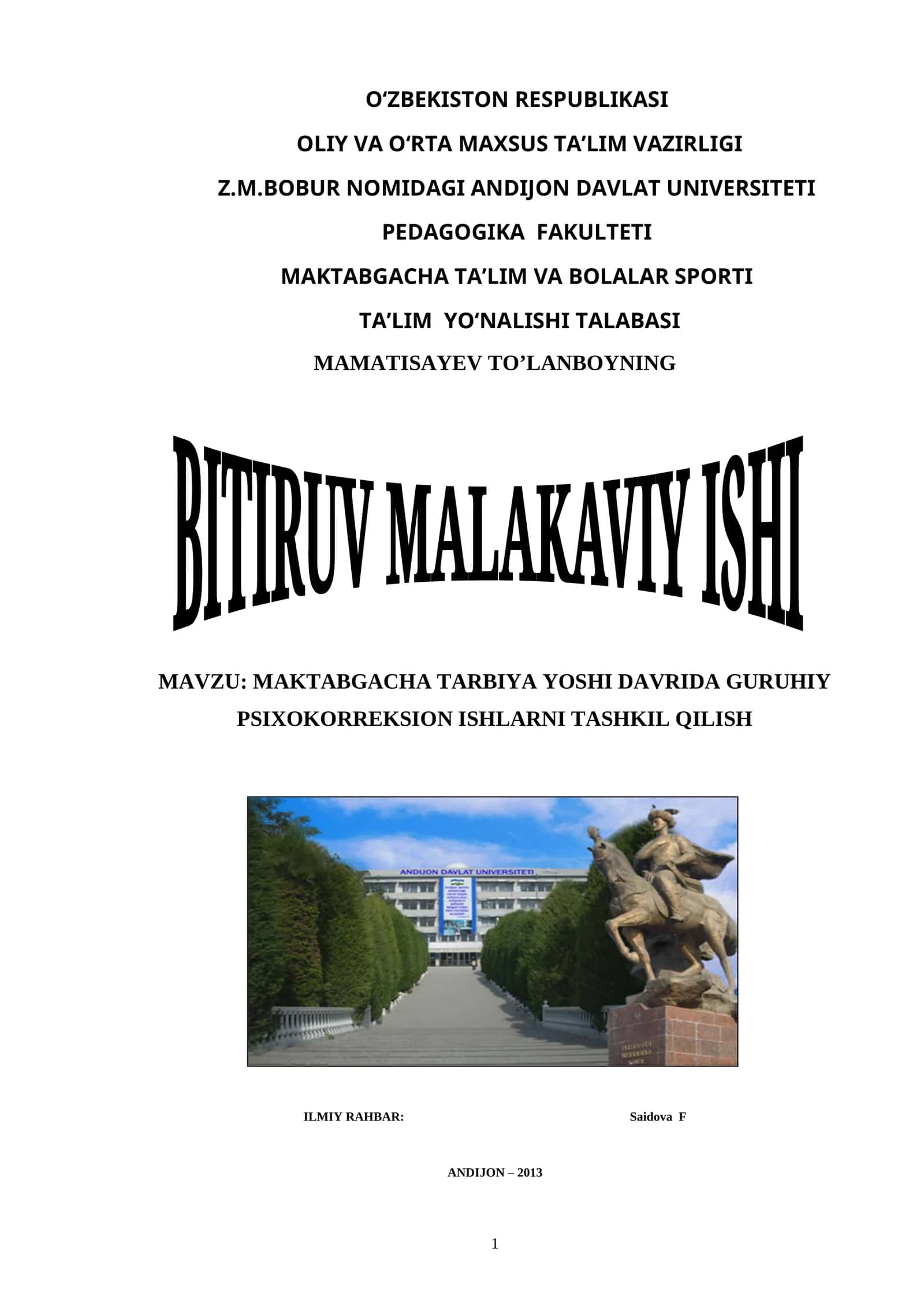 MAKTABGACHA TARBIYA YOSHI DAVRIDA GURUHIY PSIXOKORREKSION ISHLARNI TASHKIL QILISH 1