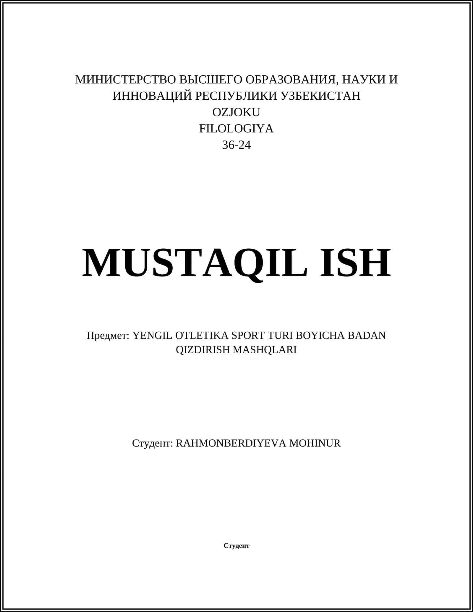 YENGIL OTLETIKA SPORT TURI BOYICHA BADAN QIZDIRISH MASHQLARI 1