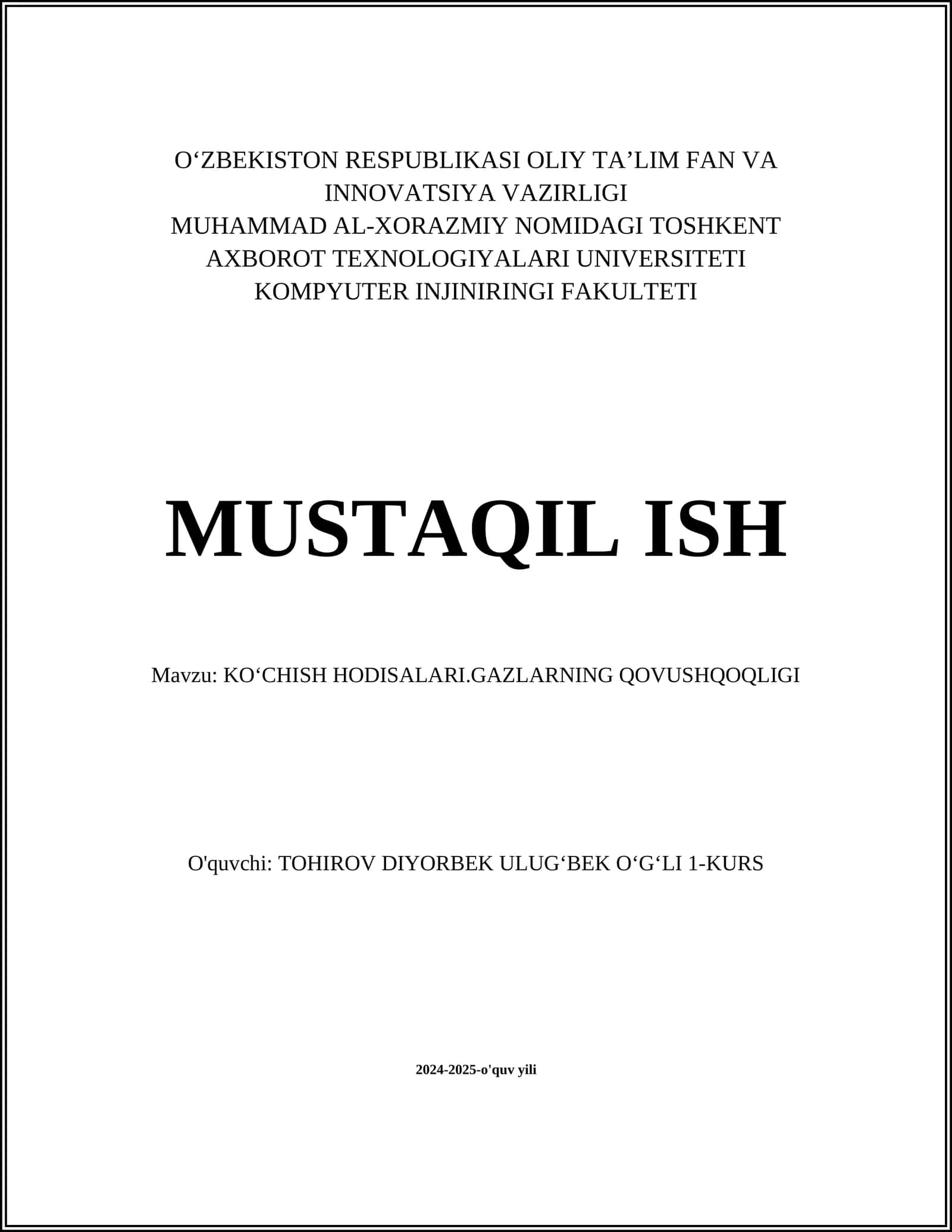 KOʻCHISH HODISALARI.GAZLARNING QOVUSHQOQLIGI 1