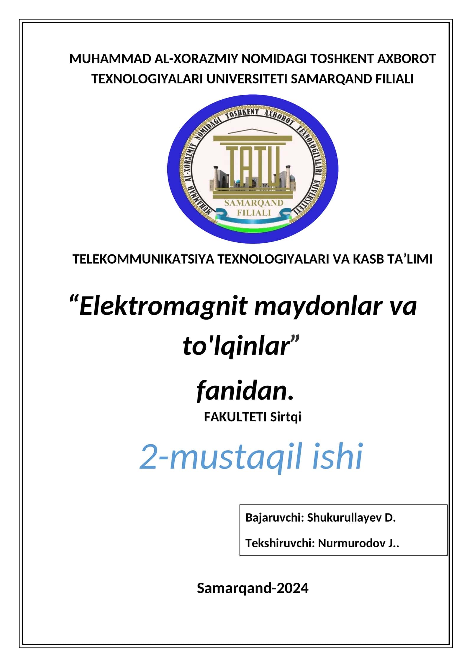 Elektromagnit maydonlar va to'lqinlar 1