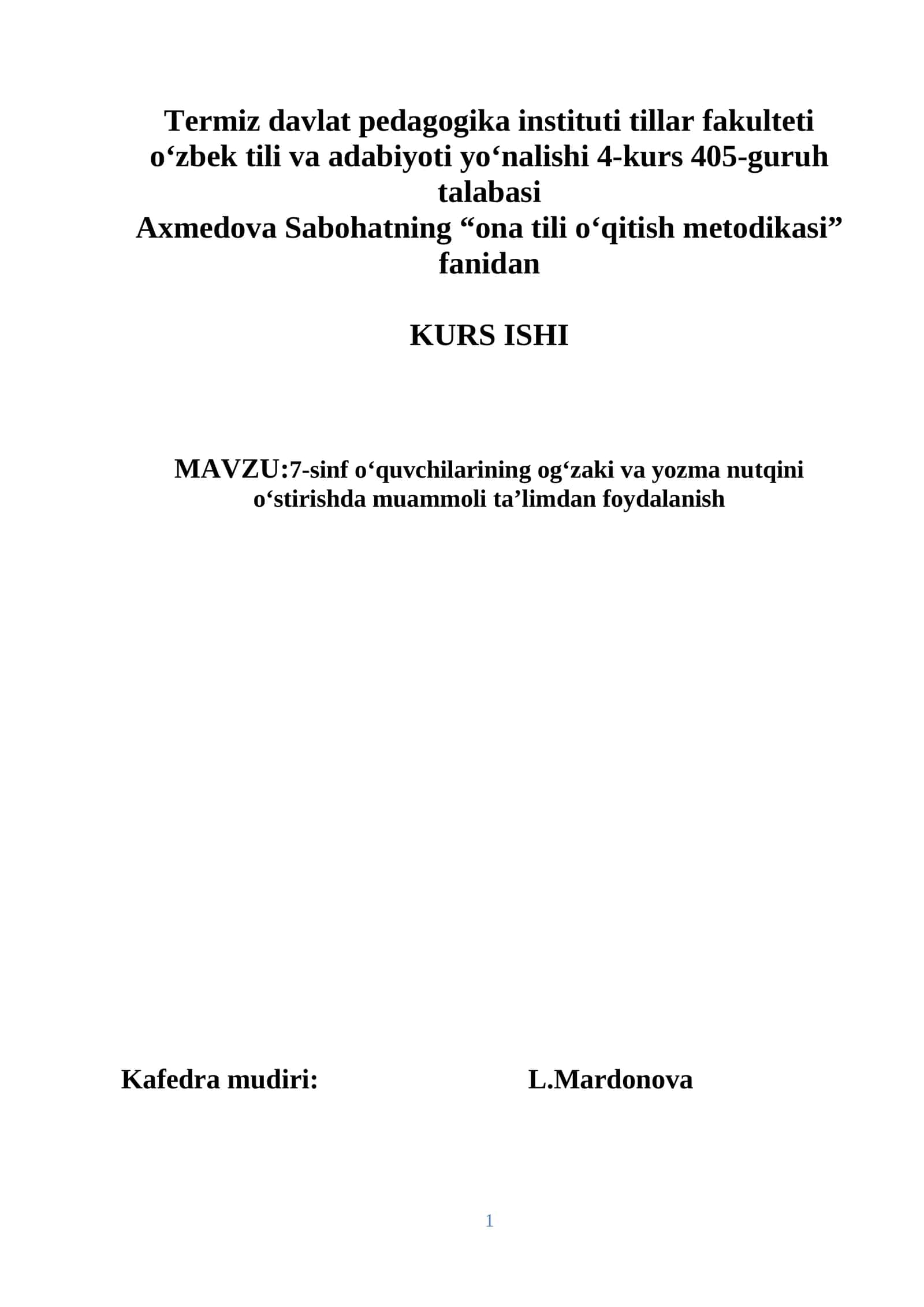 Sabohatning “ona tili o‘qitish metodikasi” fanidan 1