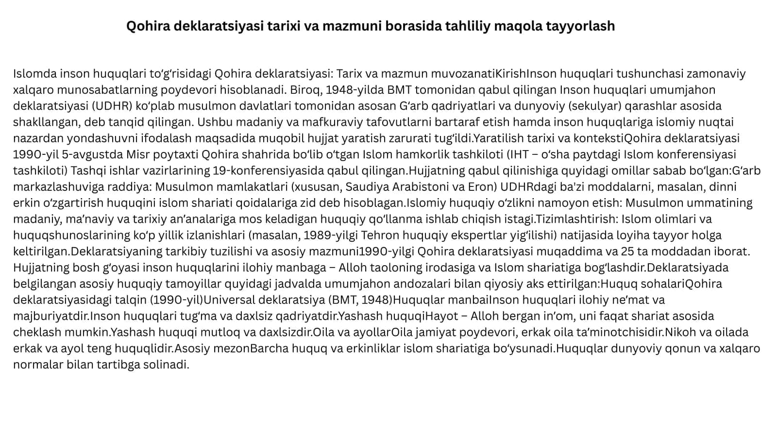 Qohiradeklaratsiyasi tarixi va mazmuni borasida tahlili maqolat 1