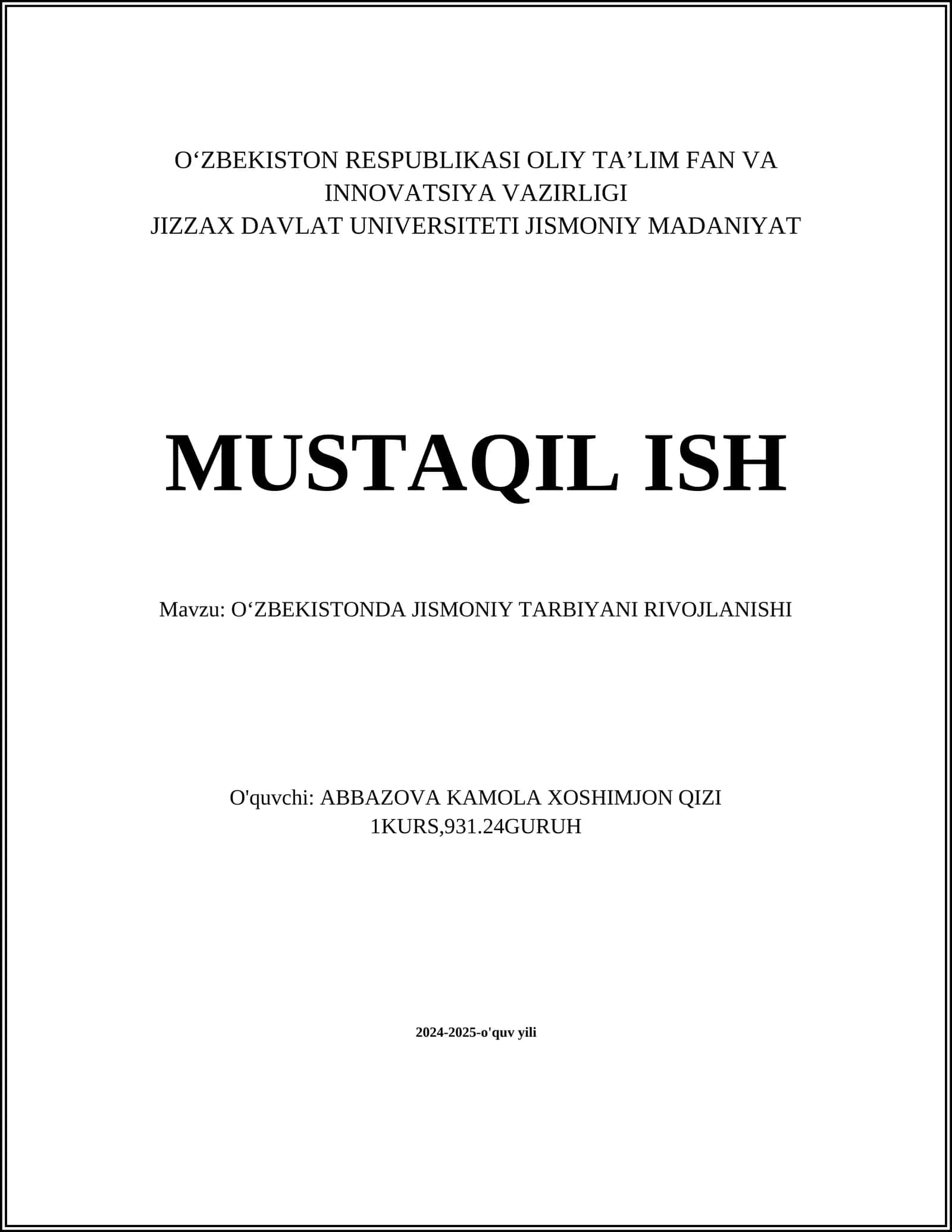 OʻZBEKISTONDA JISMONIY TARBIYANI RIVOJLANISHI 1