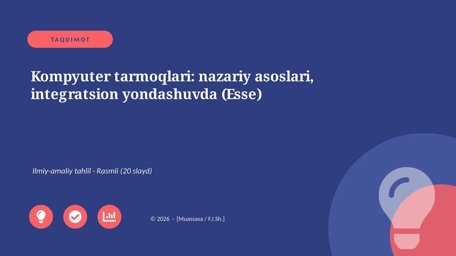 Kompyuter tarmoqlari: nazariy asoslari, integratsion yondashuvda (Esse) 1