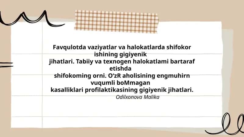 Favqulotda vaziyatlar va halokatlarda shifokor ishining gigiyenik 1
