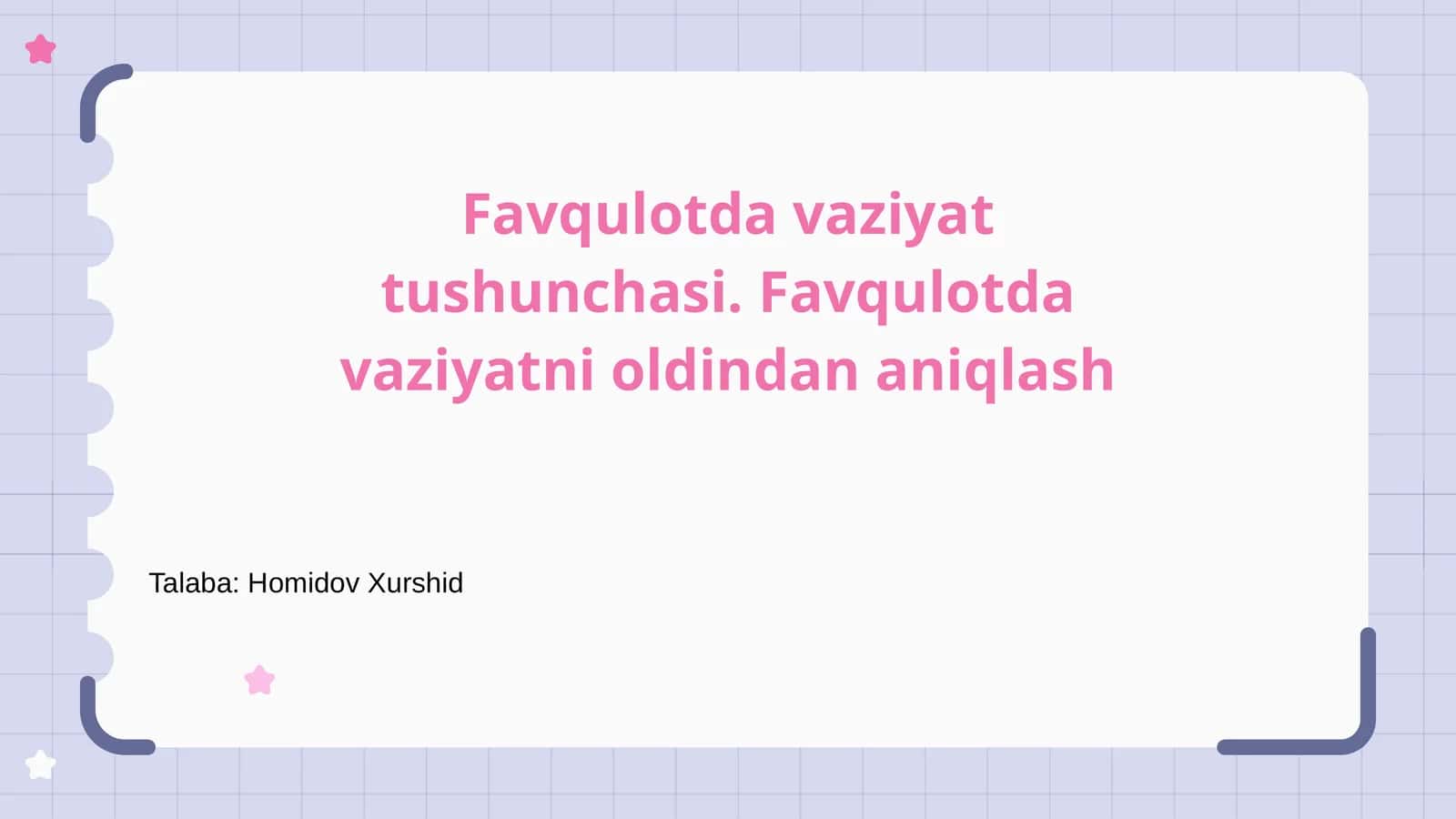 Favqulotda vaziyat tushunchasi. Favqulotda vaziyatni oldindan aniqlash 1