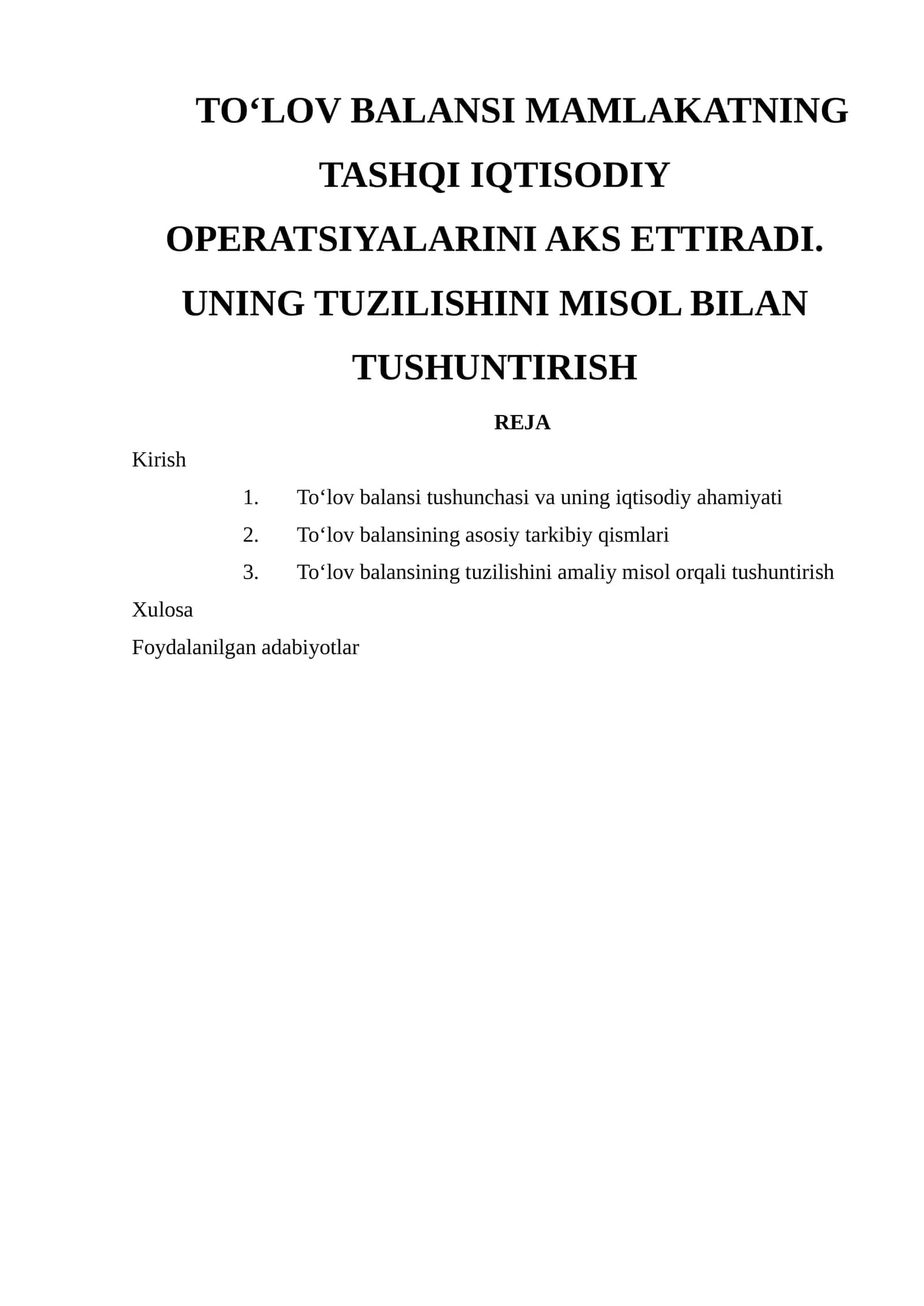 To‘lov balansi tushunchasi va uning iqtisodiy ahamiyati 1