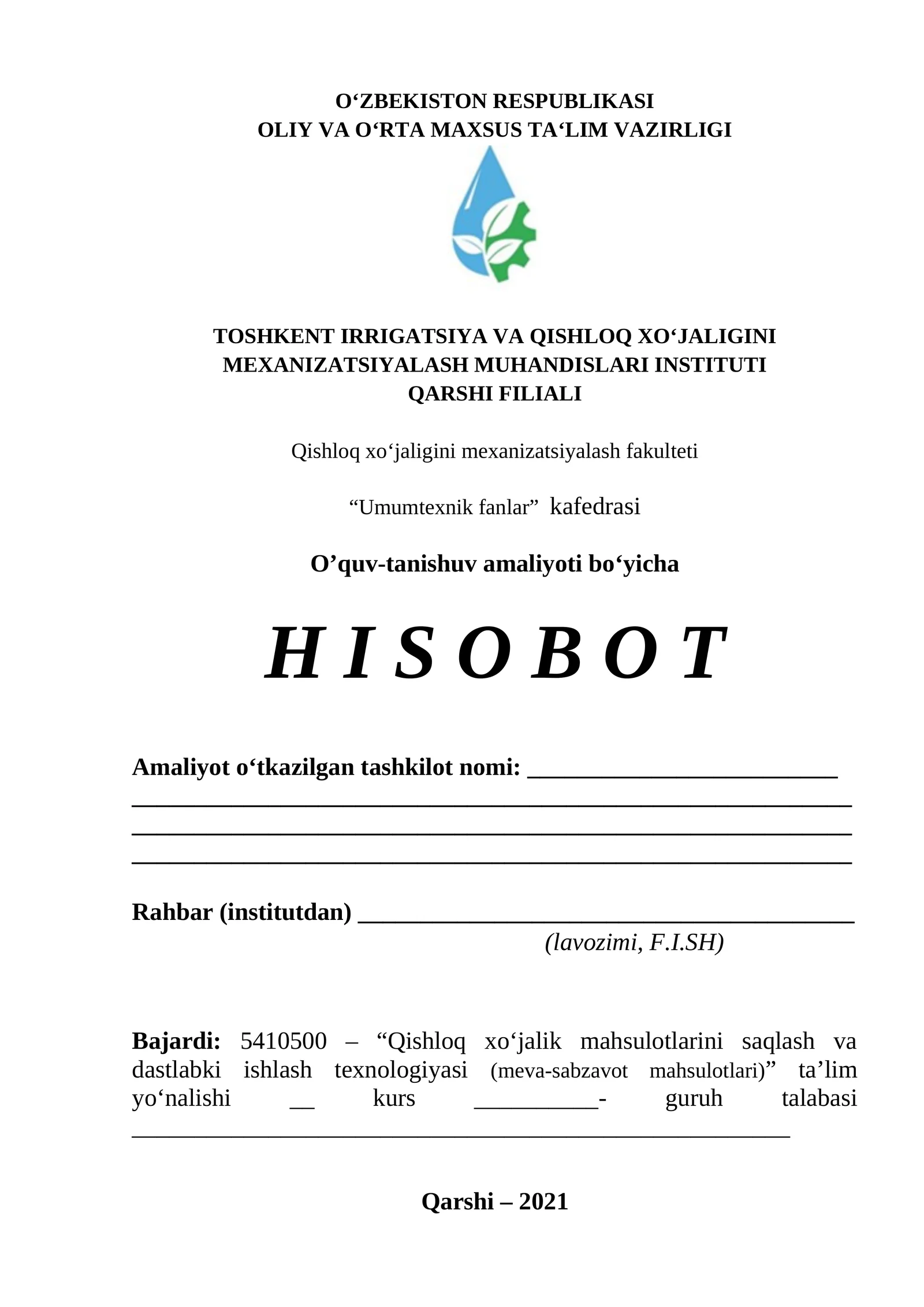 Qishloq xo‘jalik mahsulotlarini saqlash va dastlabki ishlash texnologiyasi 1