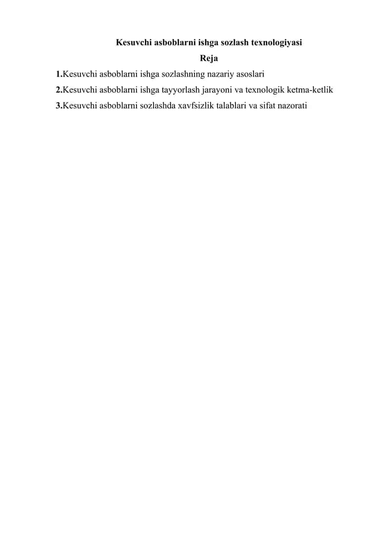Kesuvchi asboblarni ishga sozlash texnologiyasi 1