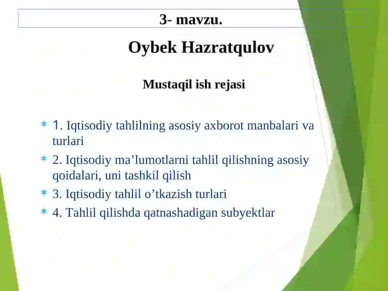 Iqtisodiy tahlilning asosiy axborot manbalari