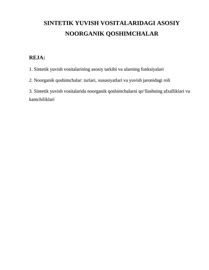 Sintetik yuvish vositalaridagi asosiy noorganik qoshimchalar 1