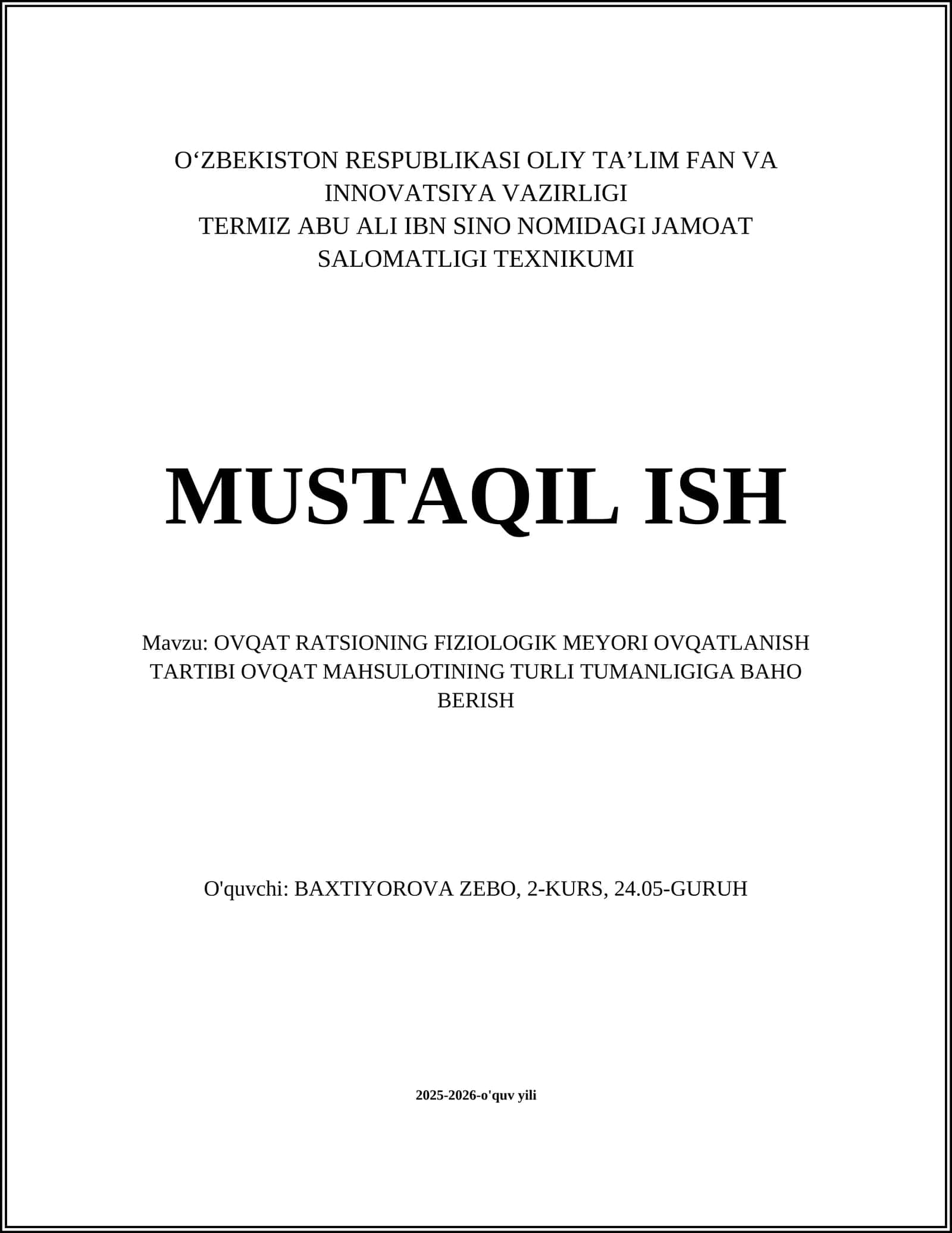 OVQAT RATSIONING FIZIOLOGIK MEYORI OVQATLANISH TARTIBI OVQAT MAHSULOTINING TURLI TUMANLIGIGA BAHO BERISH 1