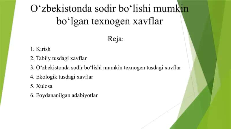O‘zbekistonda sodir bo‘lishi mumkin bo‘lgan texnogen xavflar 1
