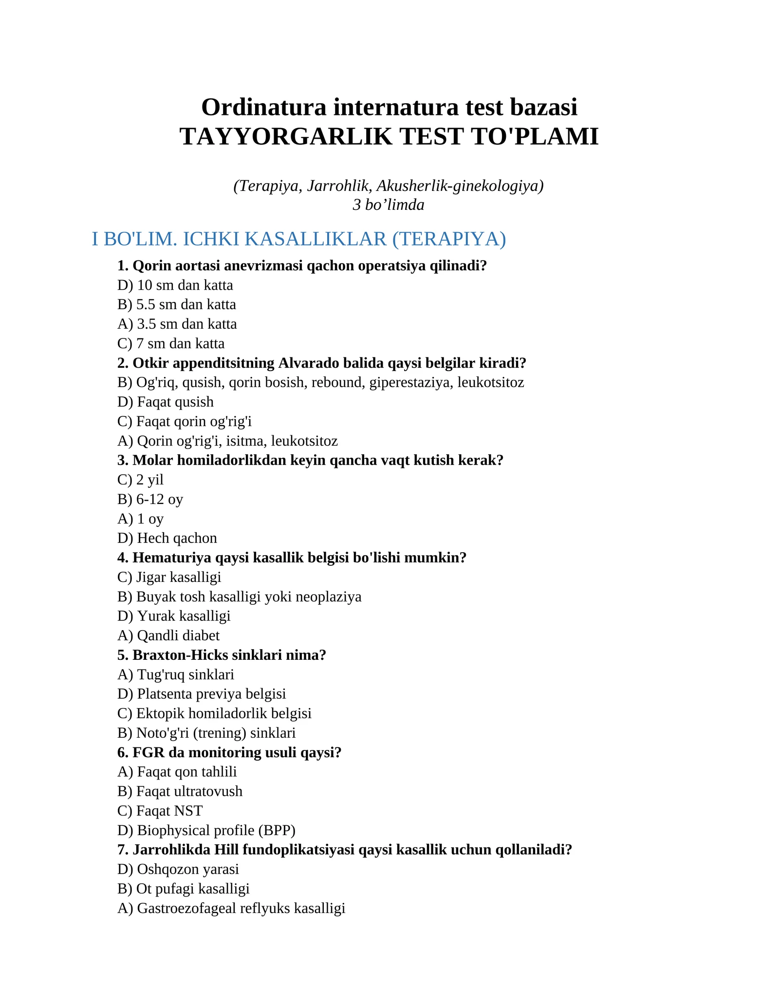 Ordinatura internatura test bazasi 1