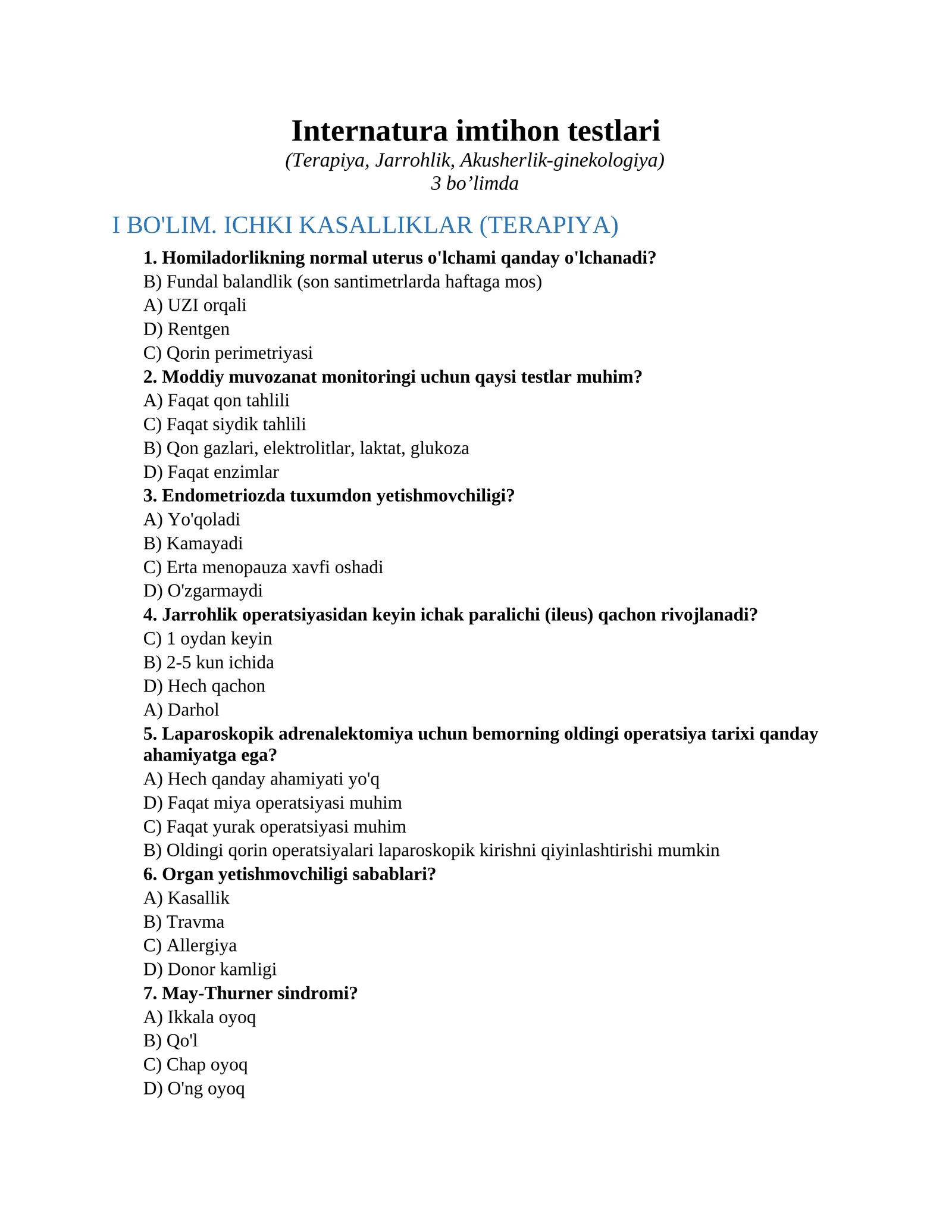 Internatura imtihon testlari 1