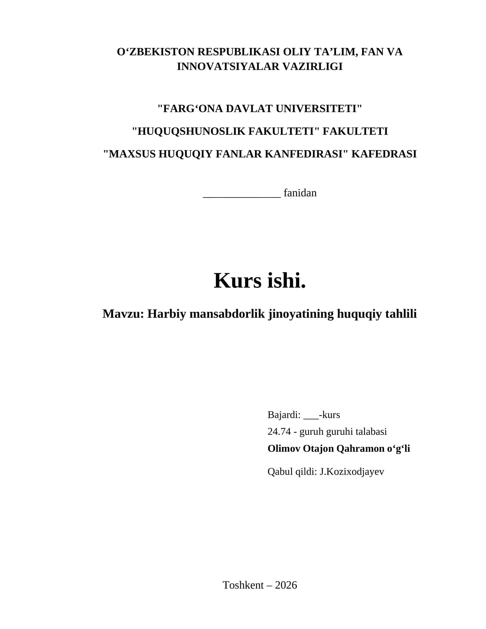 Harbiy mansabdorlik jinoyatining huquqiy tahlili 1