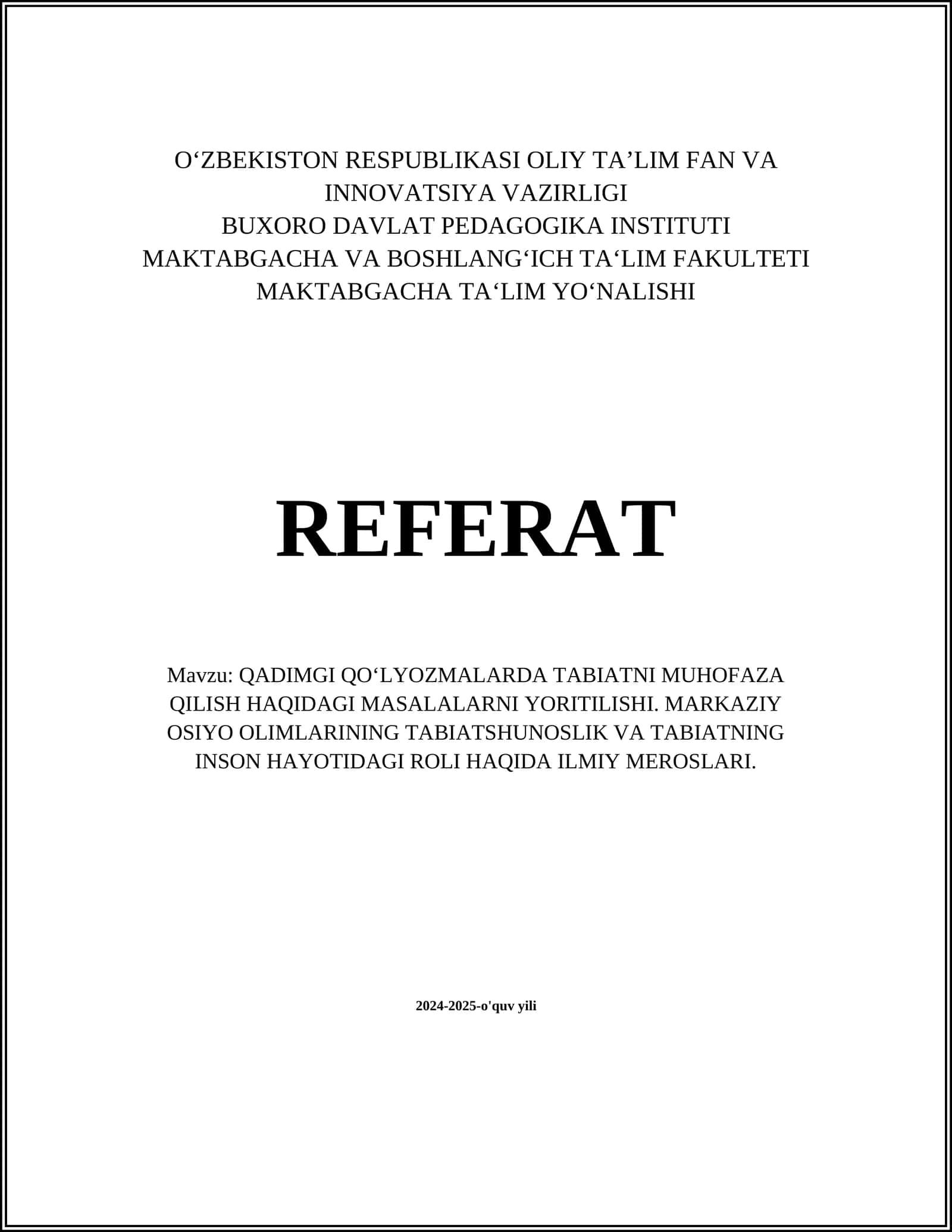 Qadimgi Qo‘lyozmalarda Tabiatni Muhofaza Qilish G‘oyalari 1