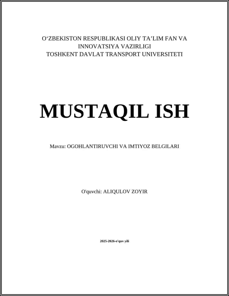 OGOHLANTIRUVCHI VA IMTIYOZ BELGILARI 1
