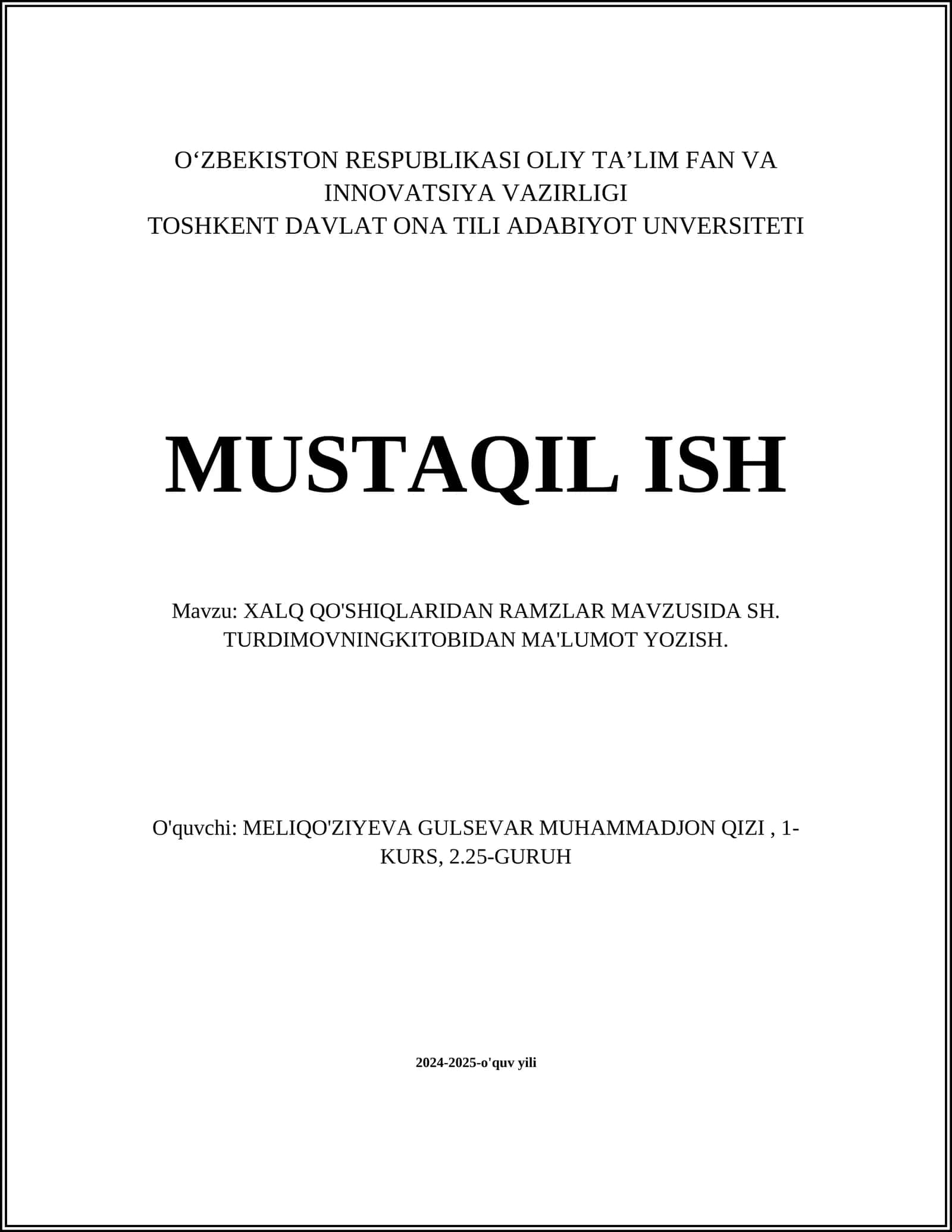 XALQ QO'SHIQLARIDAN RAMZLAR MAVZUSIDA SH. TURDIMOVNING KITOBIDAN MA'LUMOT YOZISH 1