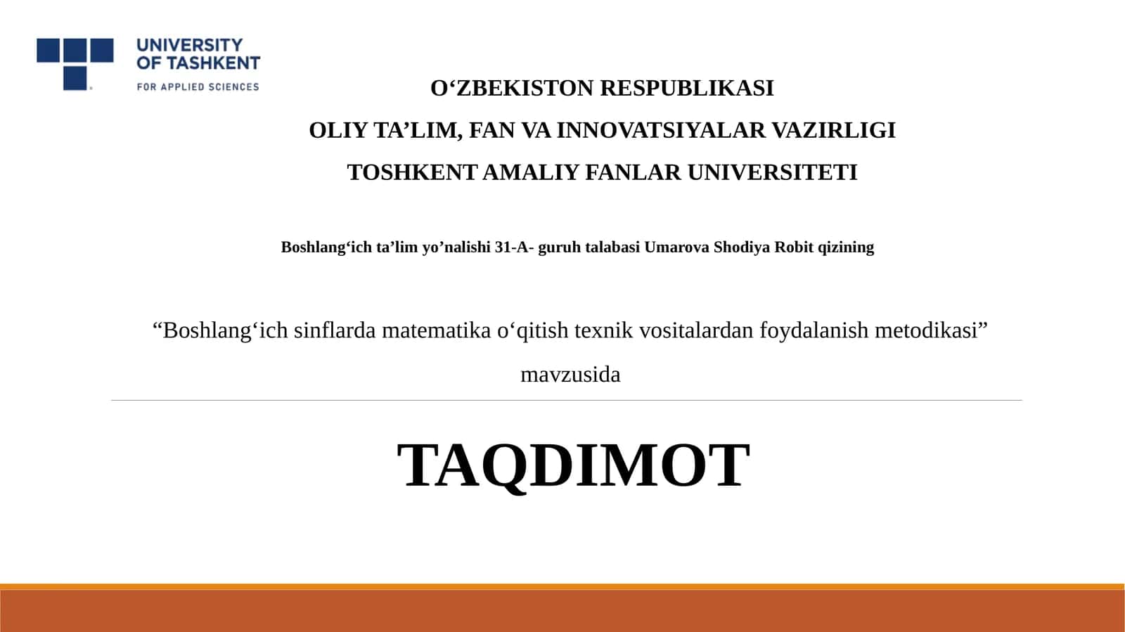 Boshlangʻich sinflarda matematika oʻqitishtexnik vositalardan foydalanish metodikasi 1