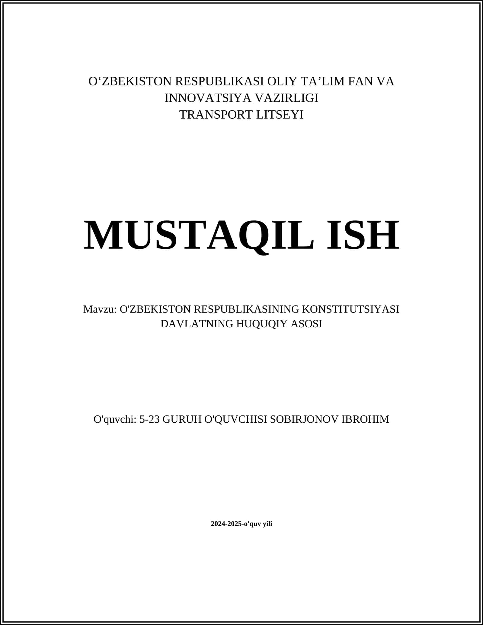 O'ZBEKISTON RESPUBLIKASINING KONSTITUTSIYASI DAVLATNING HUQUQIY ASOSI 1