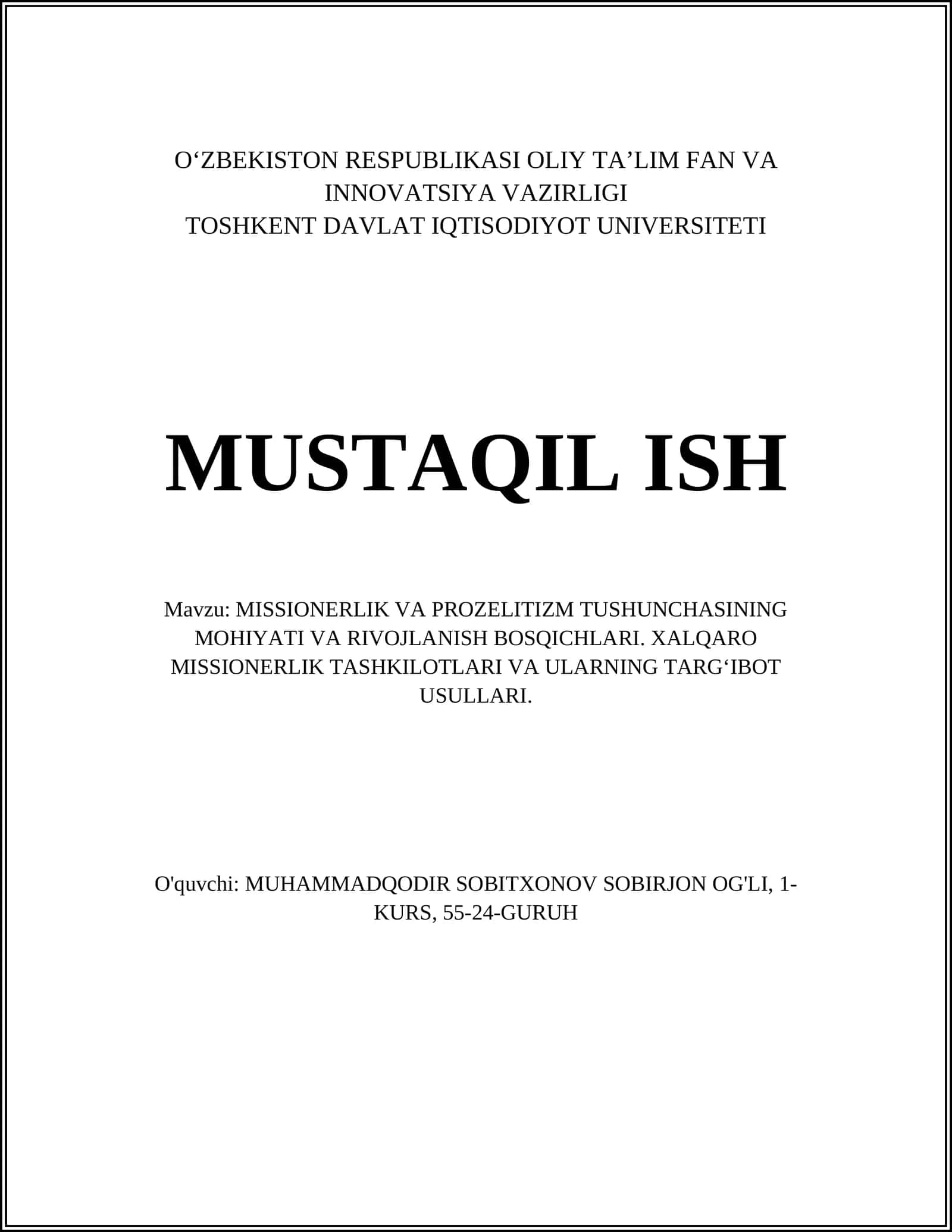 MISSIONERLIK VA PROZELITIZM TUSHUNCHASINING MOHIYATI VA RIVOJLANISH BOSQICHLARI 1