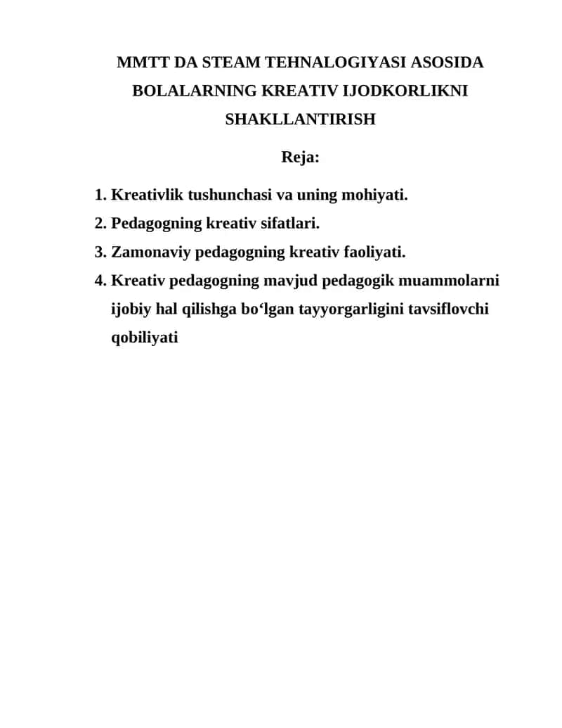 MMTT DA STEAM TEHNALOGIYASI ASOSIDA BOLALARNING KREATIV IJODKORLIKNI SHAKLLANTIRISH 1
