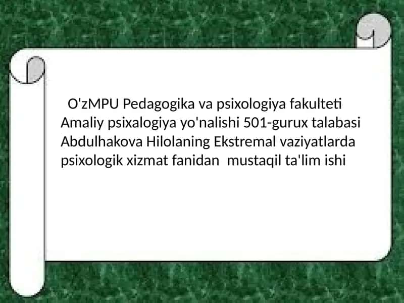 Favqulot davaziyatlarda ahvolining xatti xarakati 1