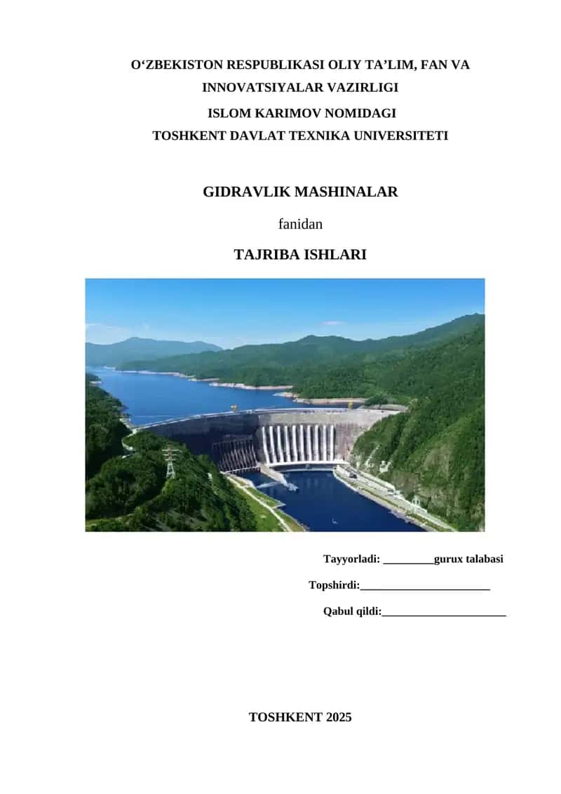 Laboratoriya ISHi KICHIK GES STENDINI MODELI BILAN TANISHISH VA UNING DETALLARI VAZIFASINI O‘RGANISH 1