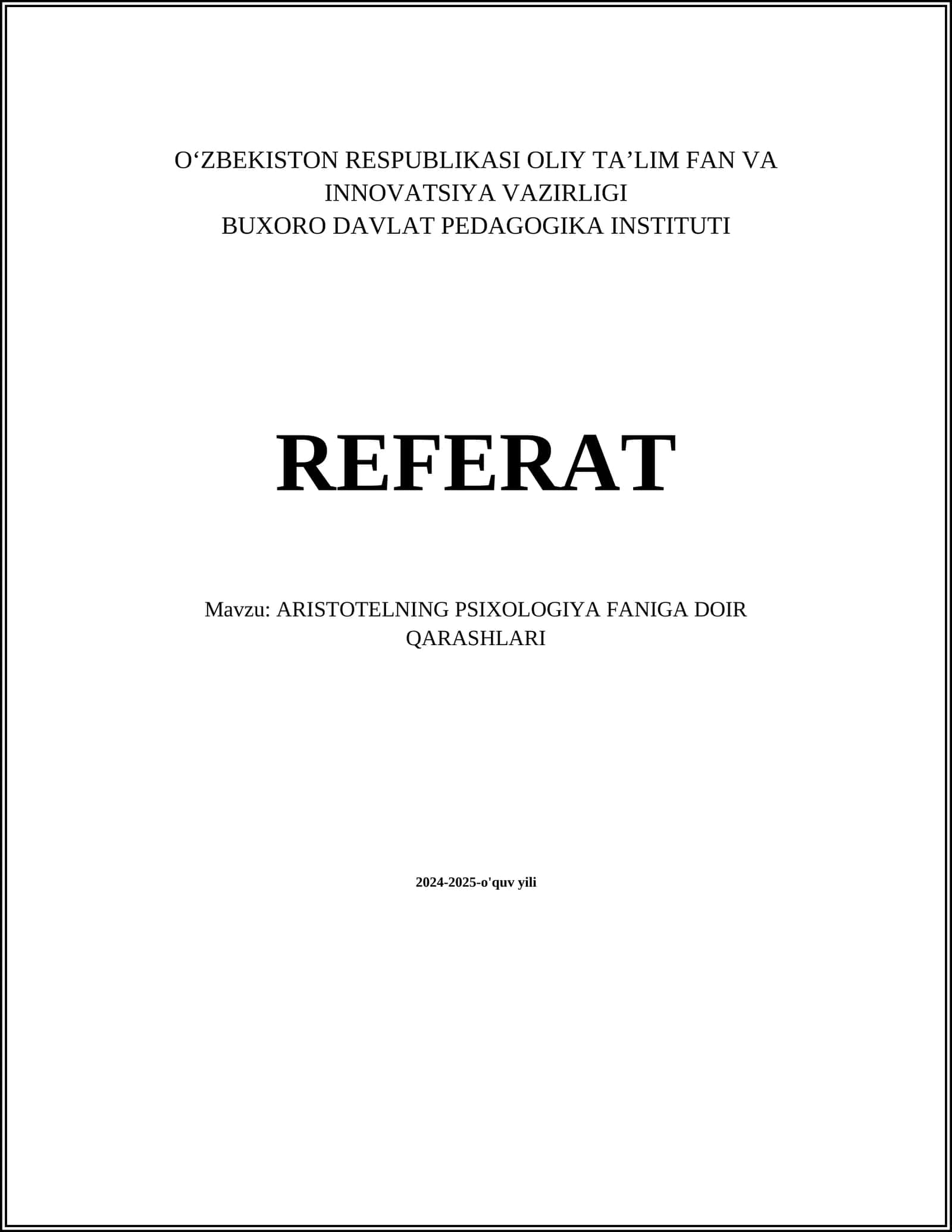 ARISTOTELNING PSIXOLOGIYA FANIGA DOIR QARASHLARI 1