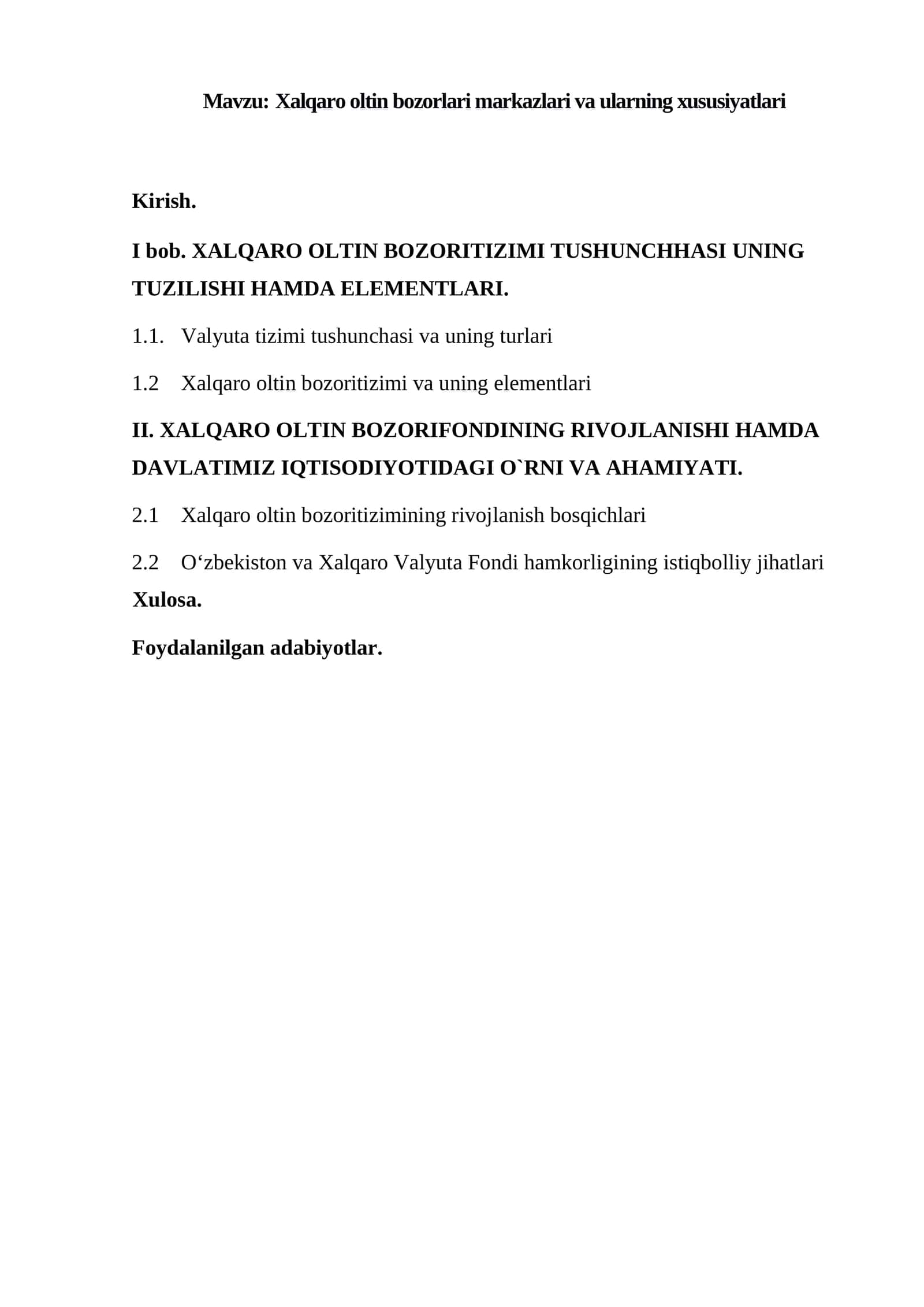 Xalqaro oltin bozorlari markazlari va ularning xususiyatlari 1