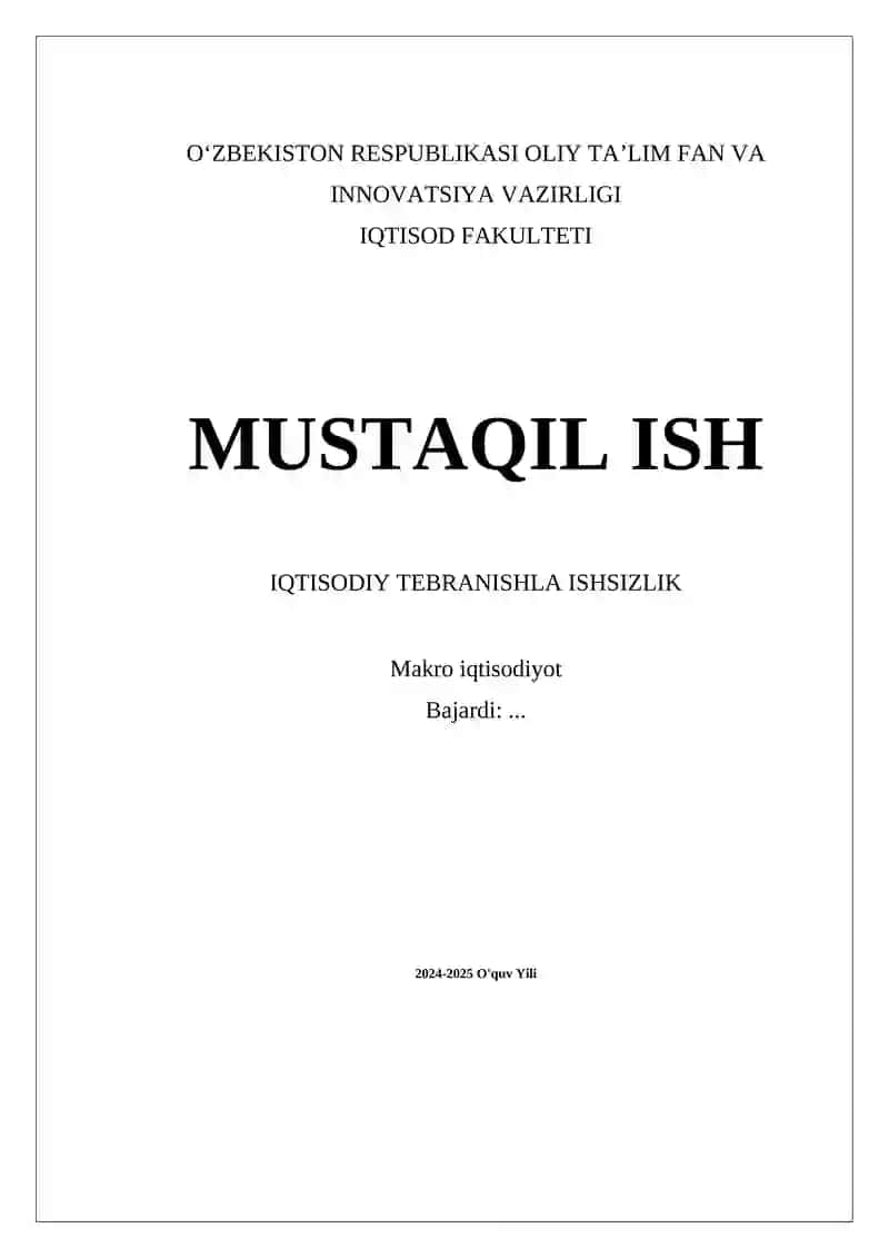 IQTISODIY TEBRANISHLA ISHSIZLIK