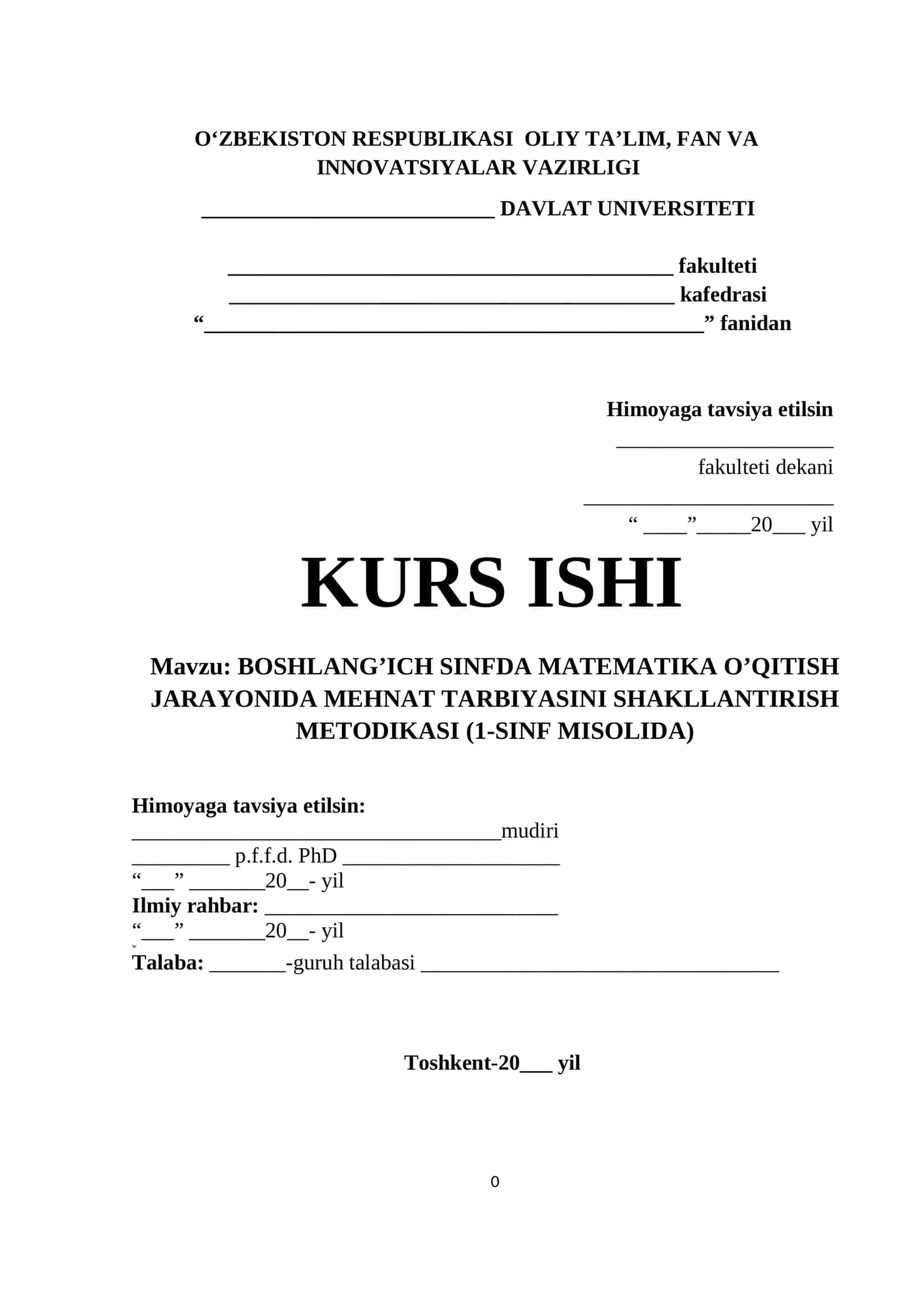BOSHLANG’ICH SINFDA MATEMATIKA O’QITISH JARAYONIDA MEHNAT TARBIYASINI SHAKLLANTIRISH METODIKASI (1-SINF MISOLIDA) 1