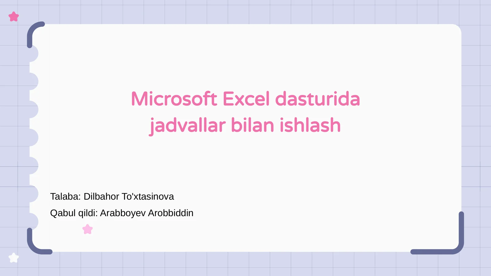 Microsoft Excel dasturida jadvallar bilan ishlash 1