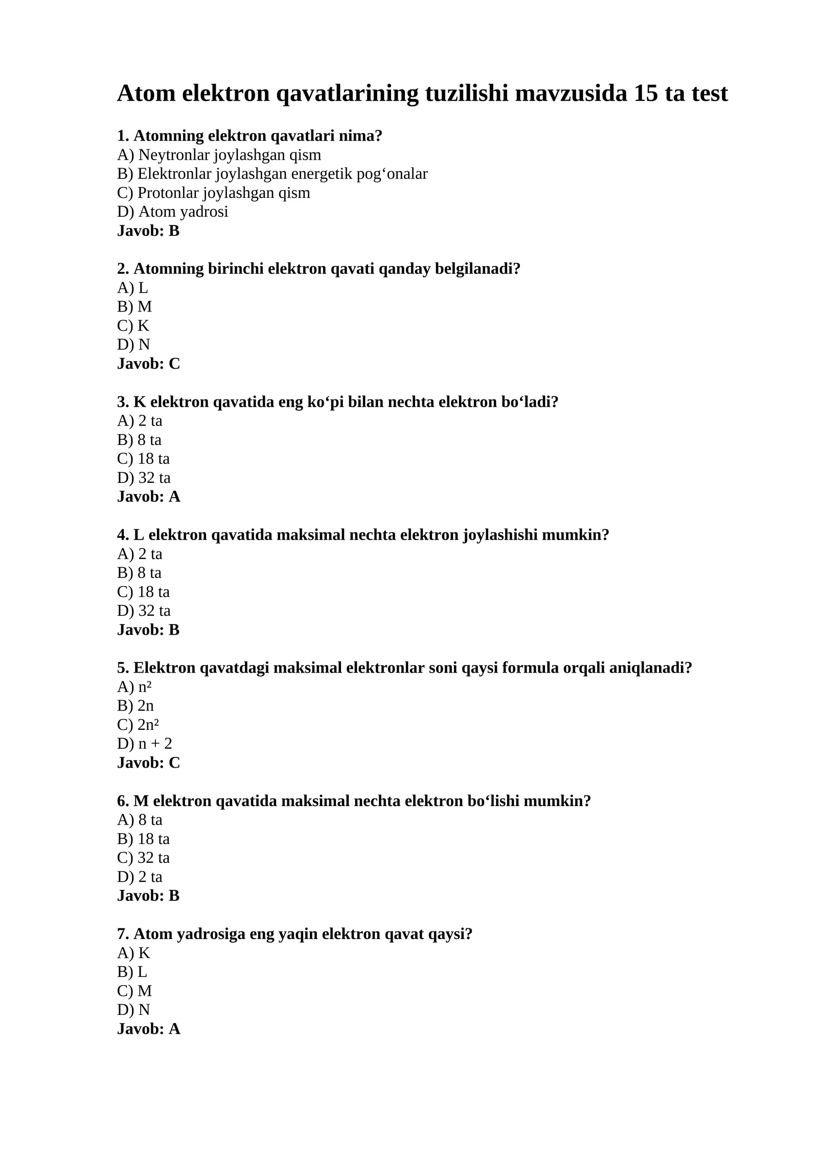 Atom elektron qavatlarining tuzilishi 1