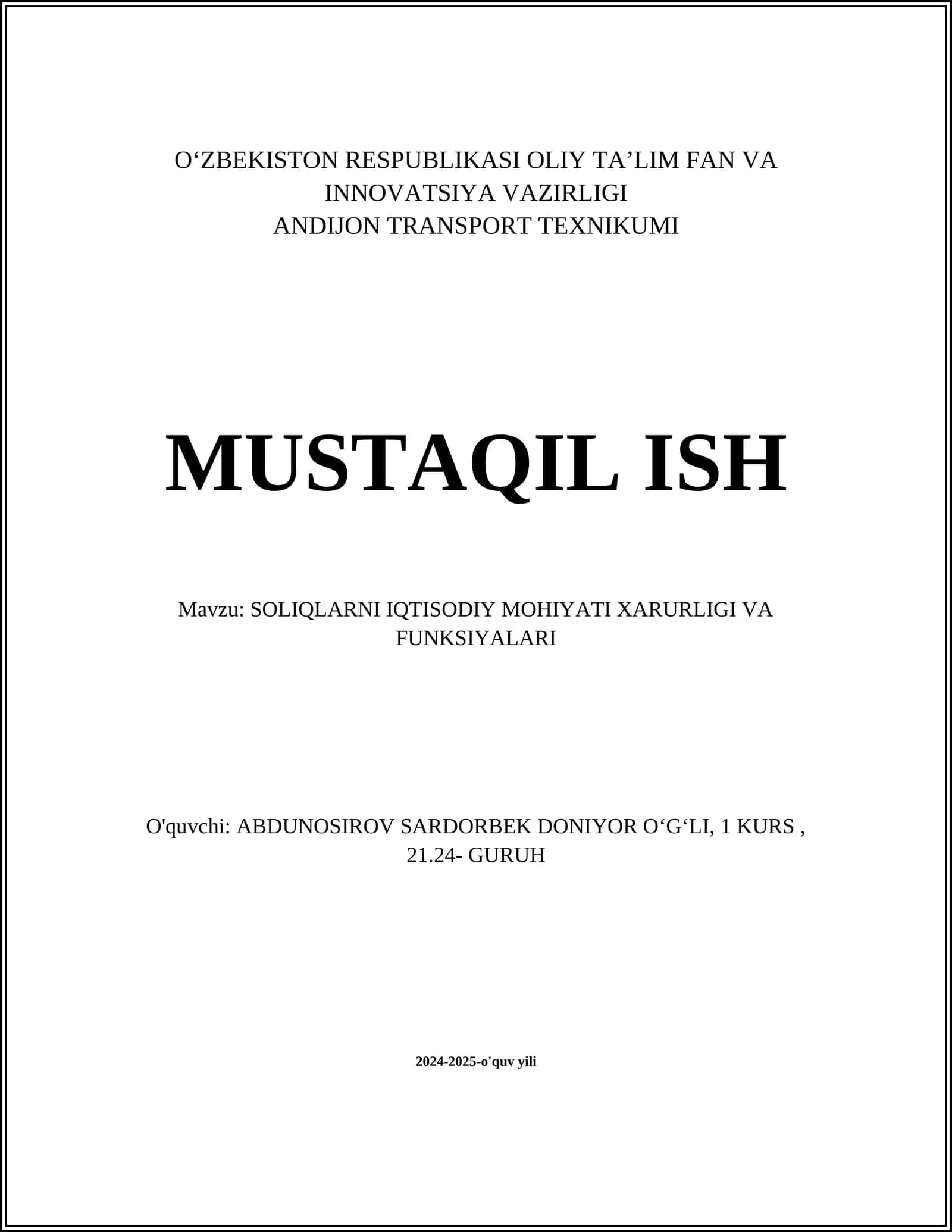 SOLIQLARNI IQTISODIY MOHIYATI XARURLIGI VA FUNKSIYALARI 1