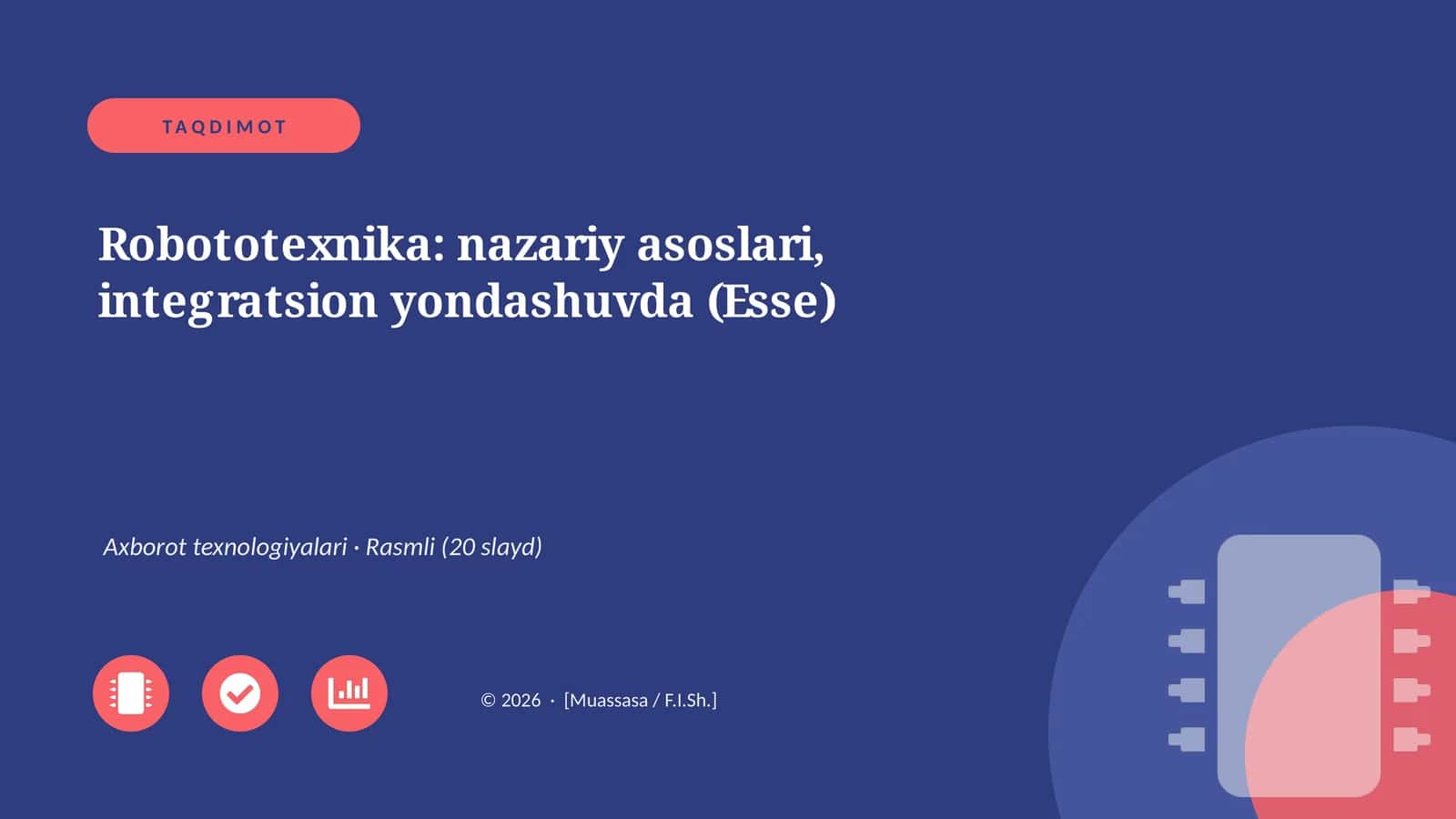 Robototexnika: nazariy asoslari, integratsion yondashuvda (Esse) 1