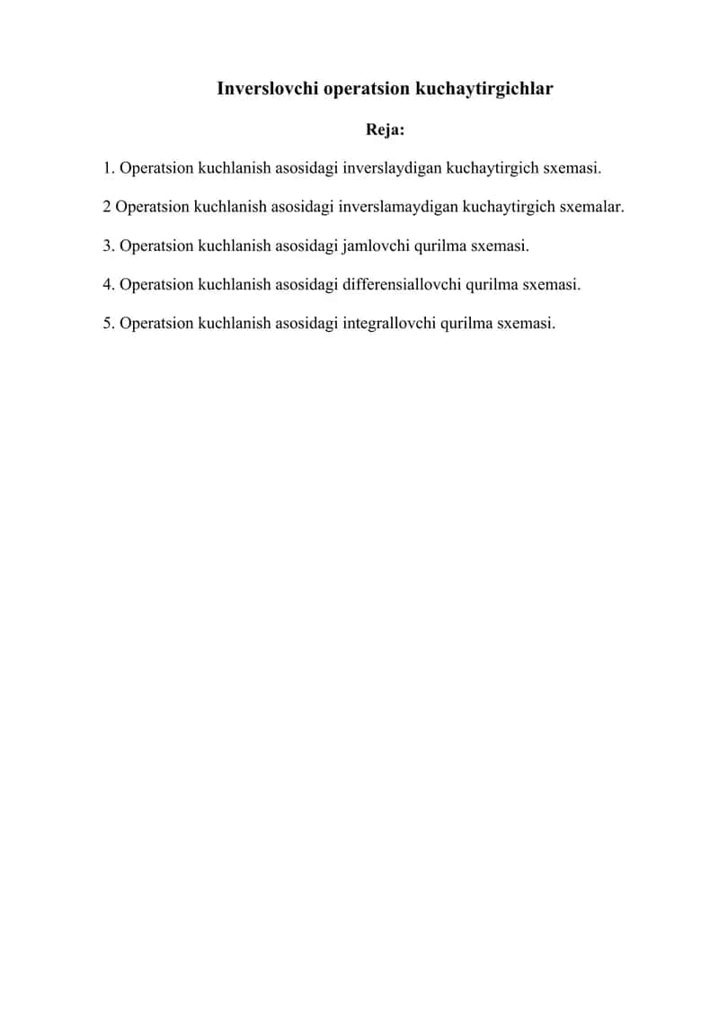 Inverslovchi operatsion kuchaytirgichlar 1