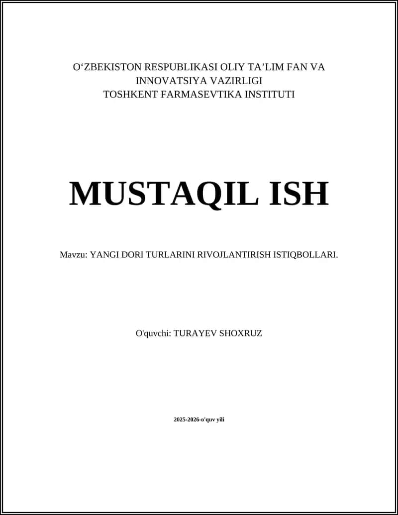 YANGI DORI TURLARINI RIVOJLANTIRISH ISTIQBOLLARI 1