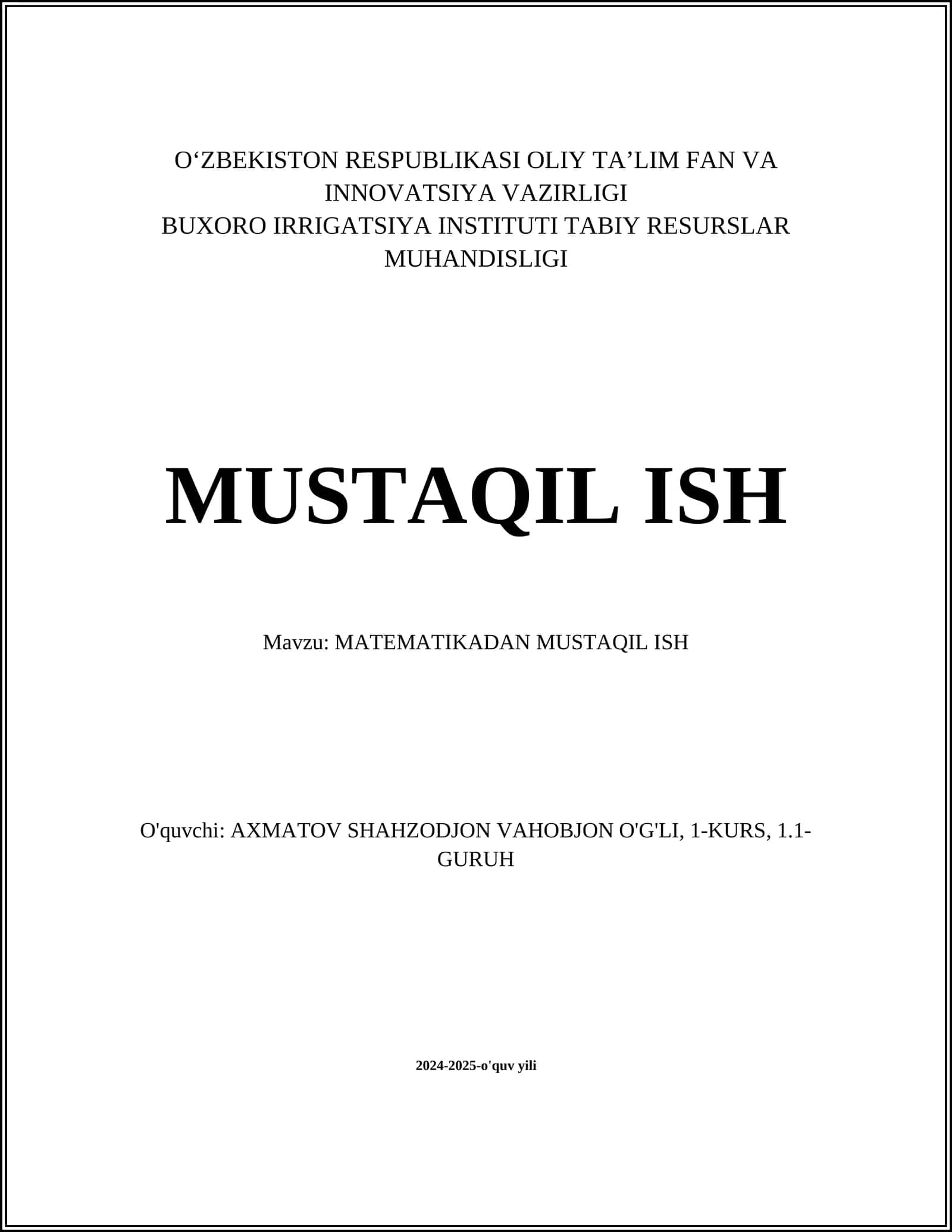 MATEMATIKADAN MUSTAQIL ISH 1