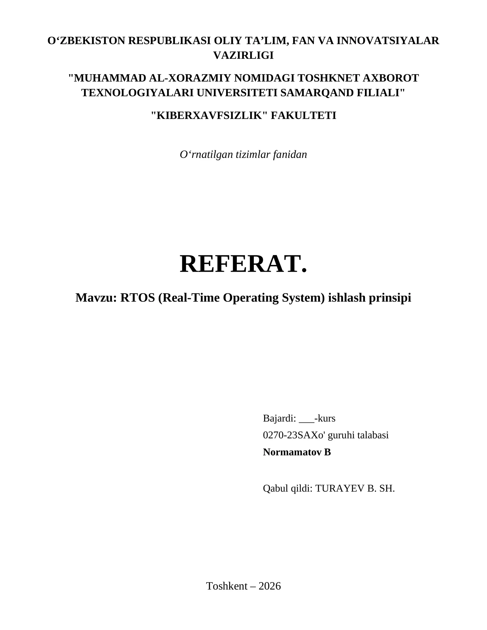 RTOS (Real-Time Operating System) ishlash prinsipi 1