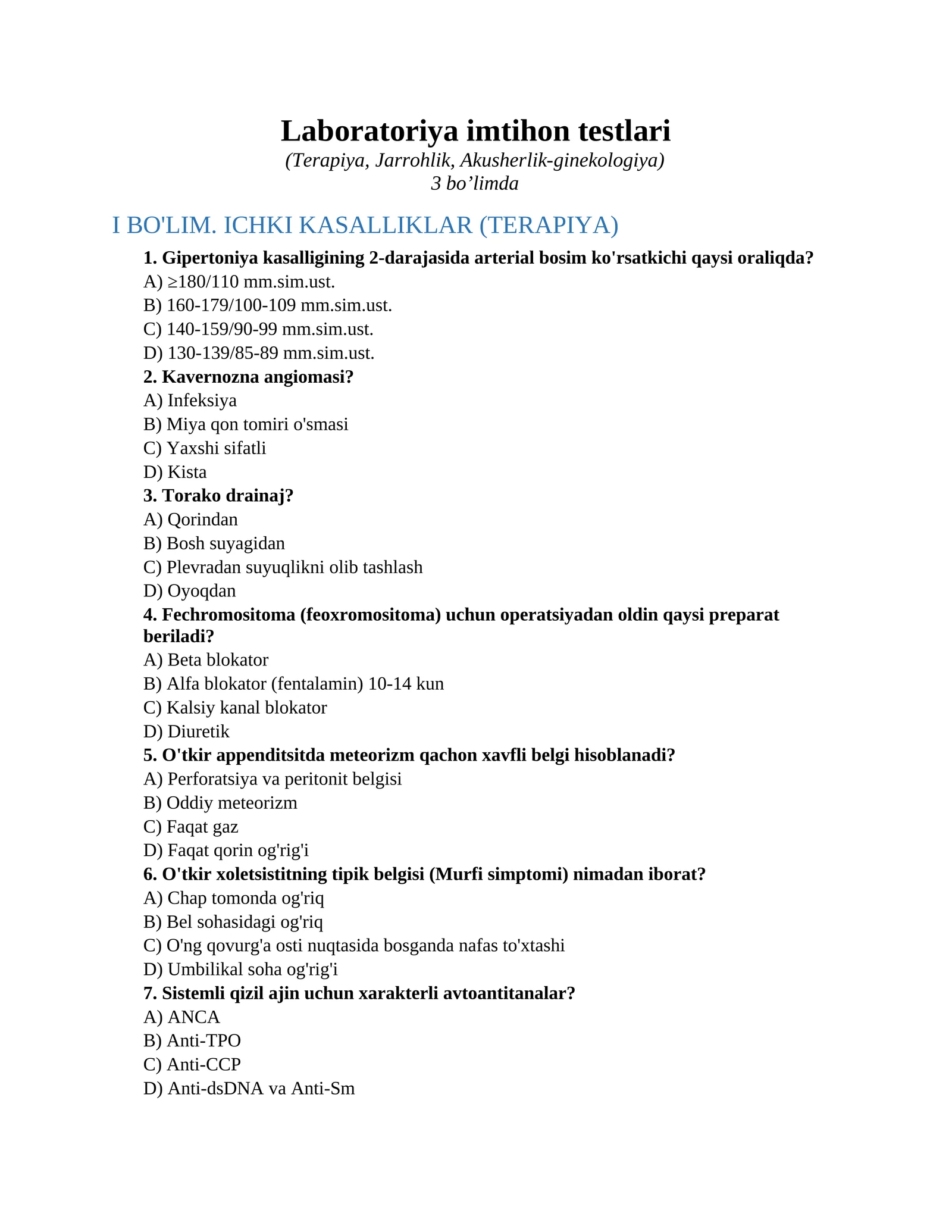 Laboratoriya imtihon testlari 1