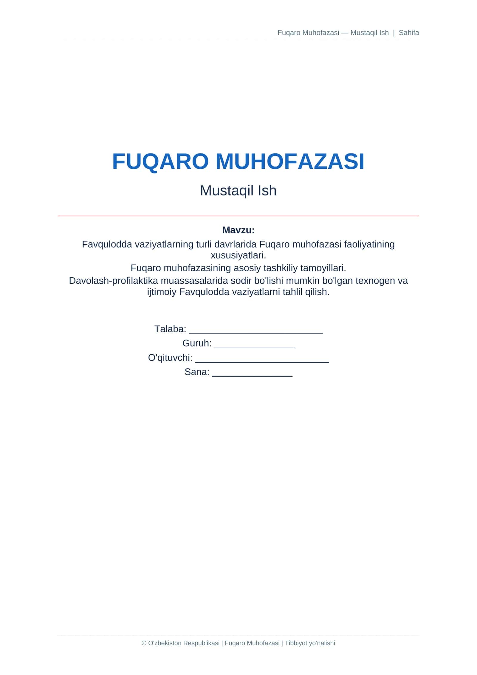 Favqulodda vaziyatlarning turli davrlarida Fuqaro muhofazasi faoliyatining xususiyatlari. Fuqaro muh 1