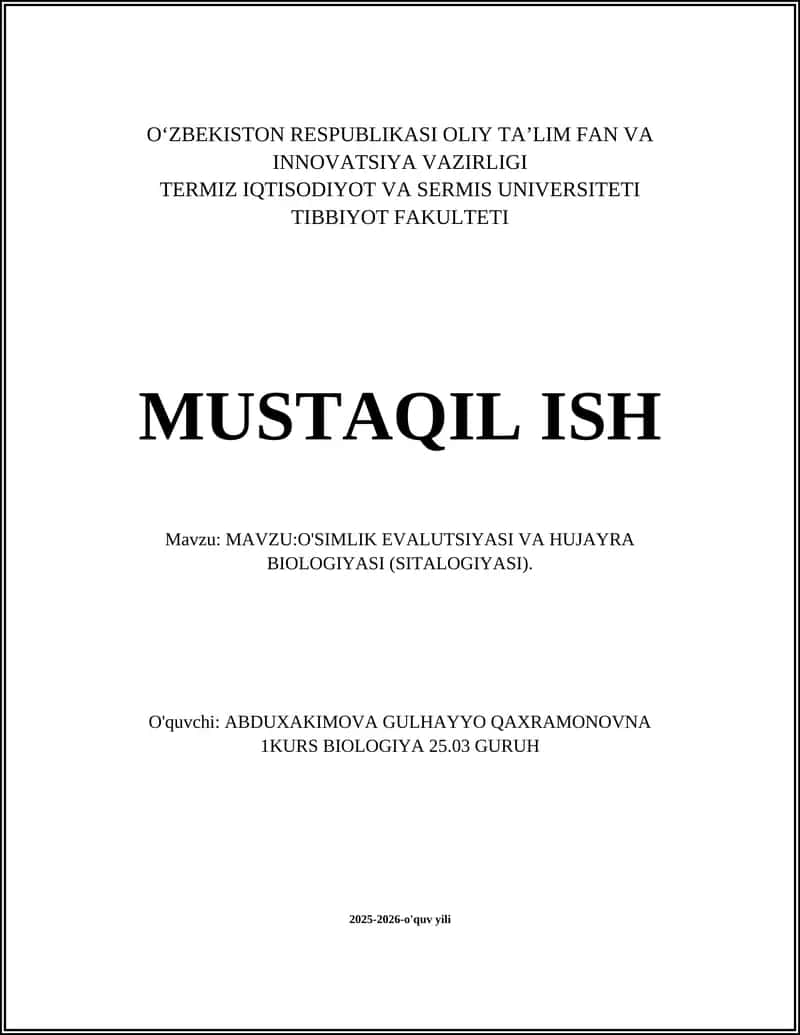 O'Simlik Evolyutsiyasi va Hujayra Biologiyasi (Sitalogiyasi) 1