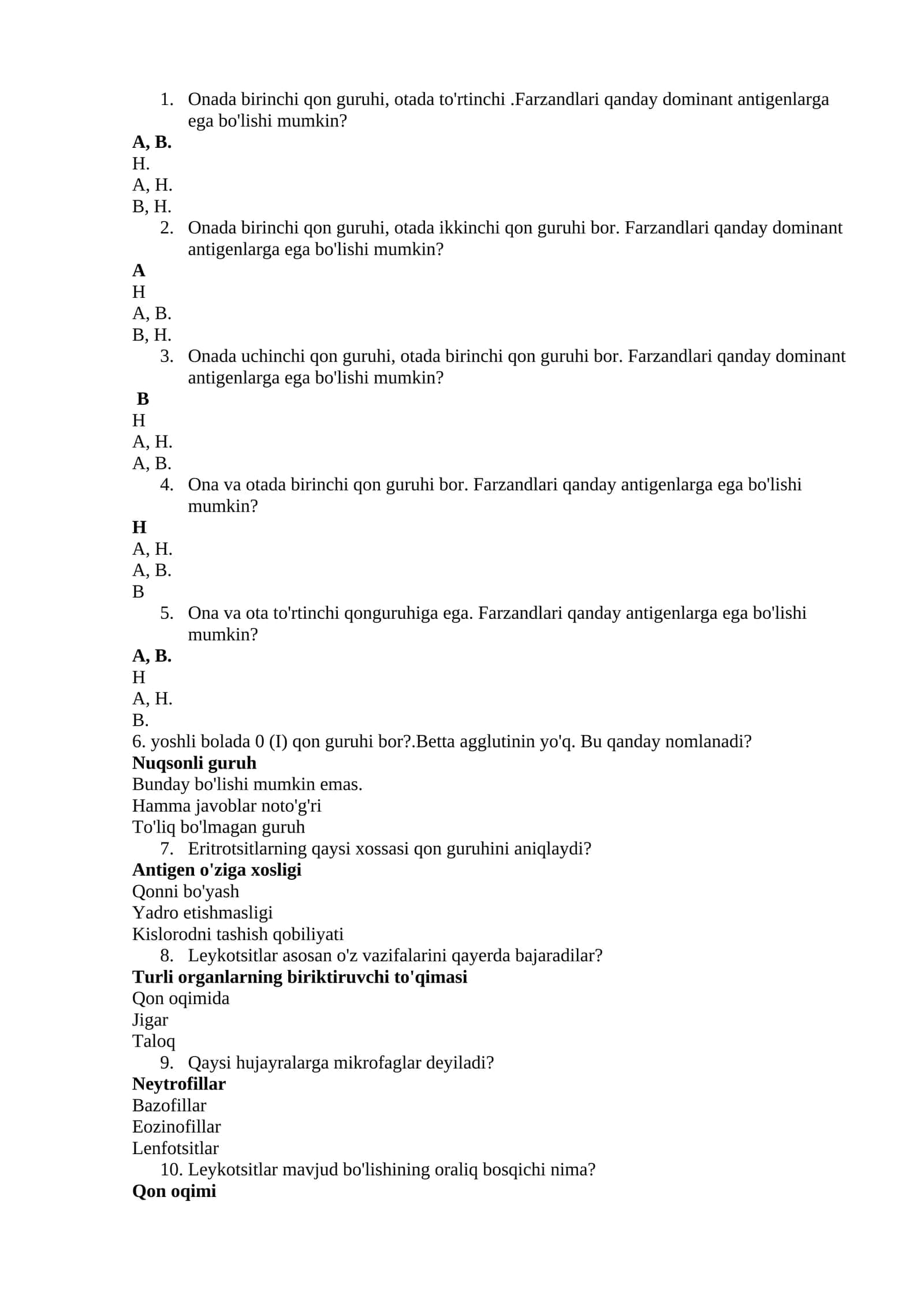 Farzandlari qanday dominant antigenlarga ega bo'lishi mumkin? 1