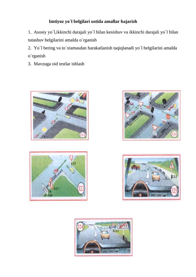 Imtiyoz yo`l belgilari ustida amallar bajarish 1