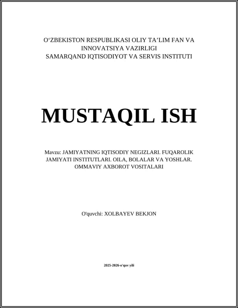 JAMIYATNING IQTISODIY NEGIZLARI 1