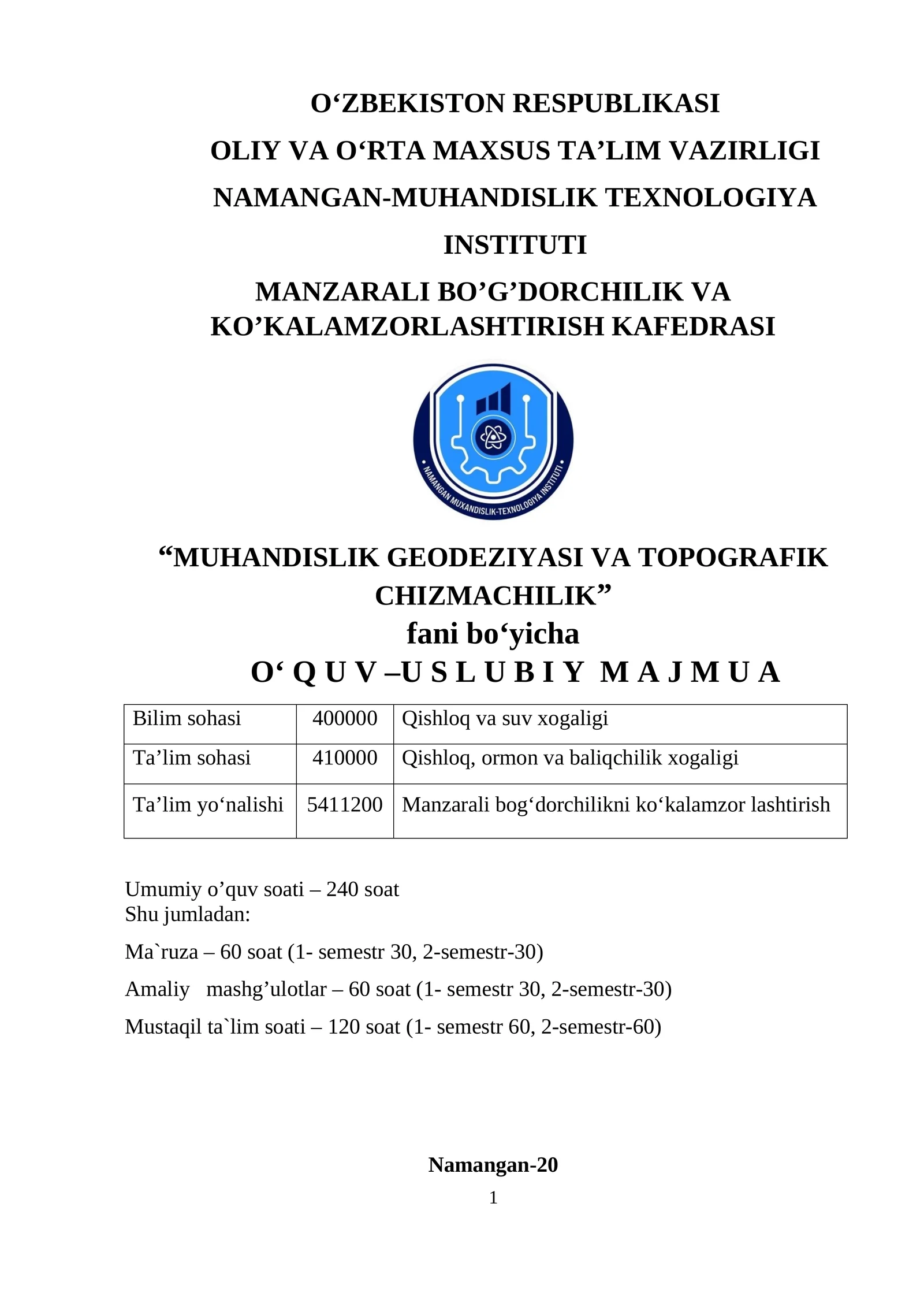 MUHANDISLIK GEODEZIYASI VA TOPOGRAFIK CHIZMACHILIK 1